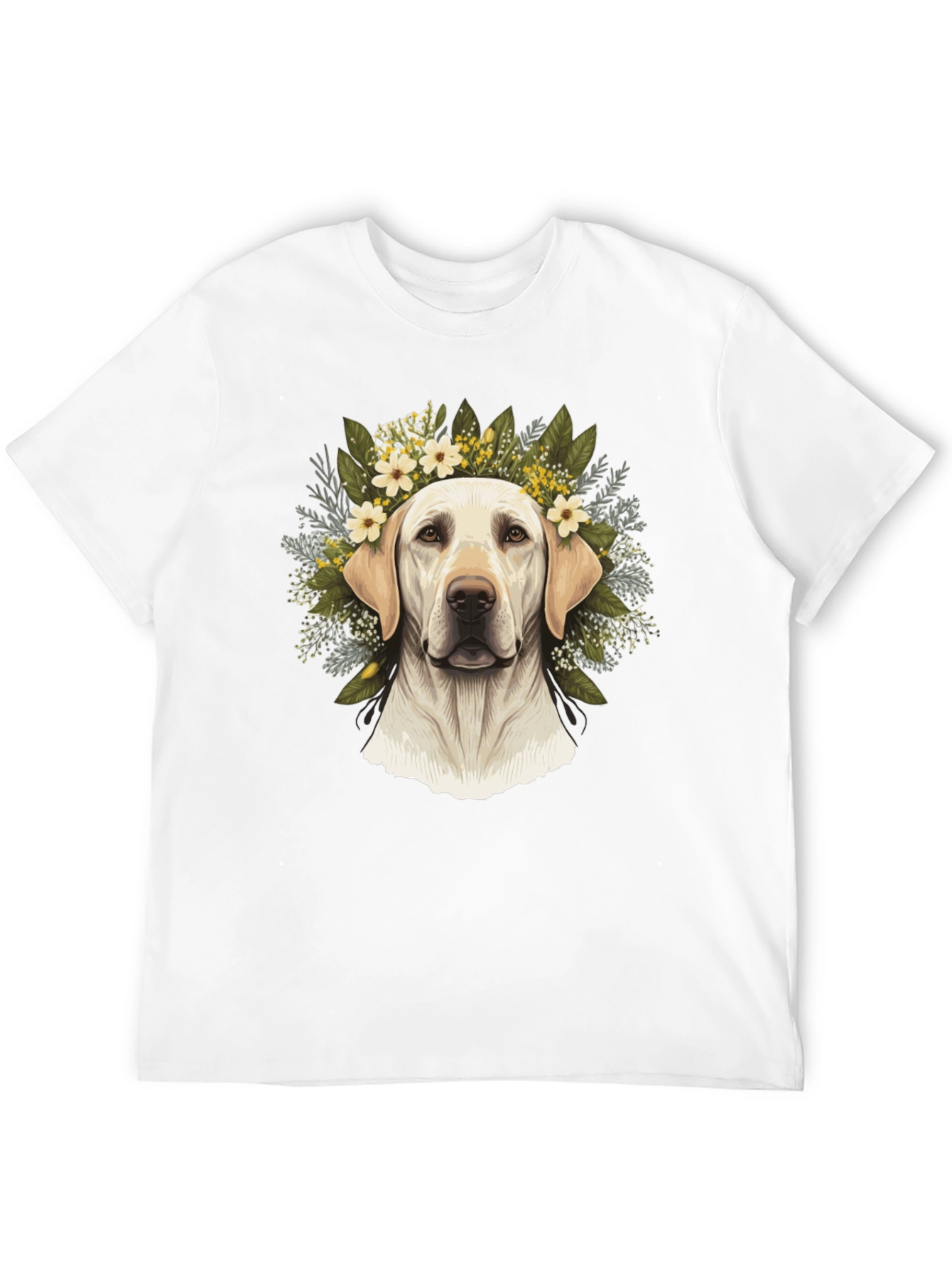 Dog With Floral Wreath Black T-Shirt