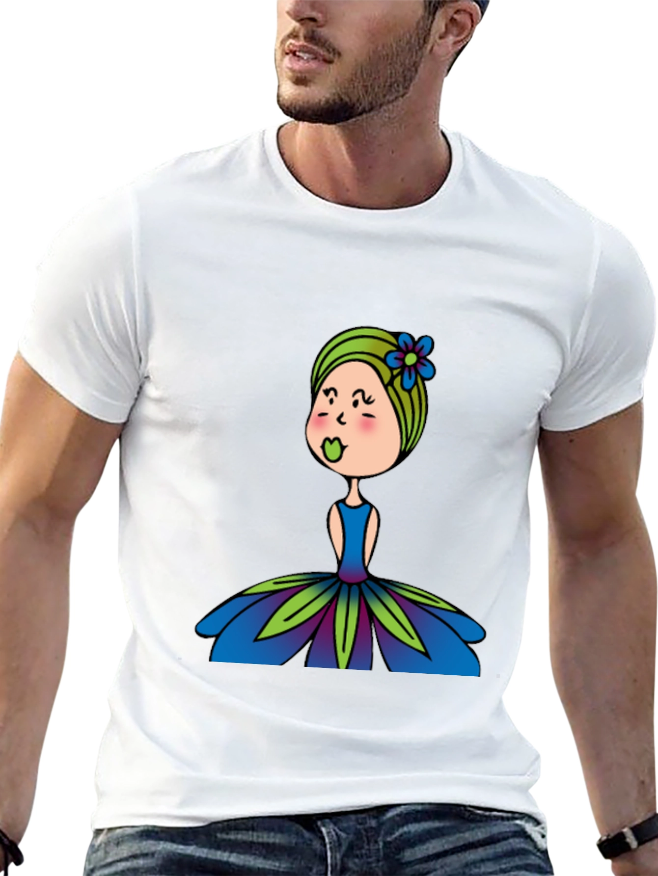 Cute Girl Flower Dress Graphic Black T-Shirt