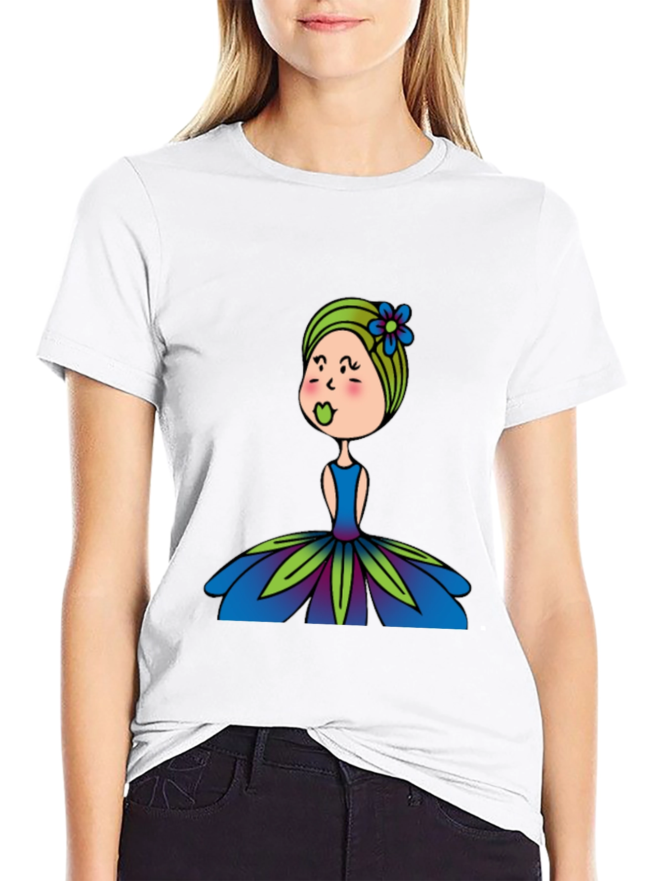 Cute Girl Flower Dress Graphic Black T-Shirt