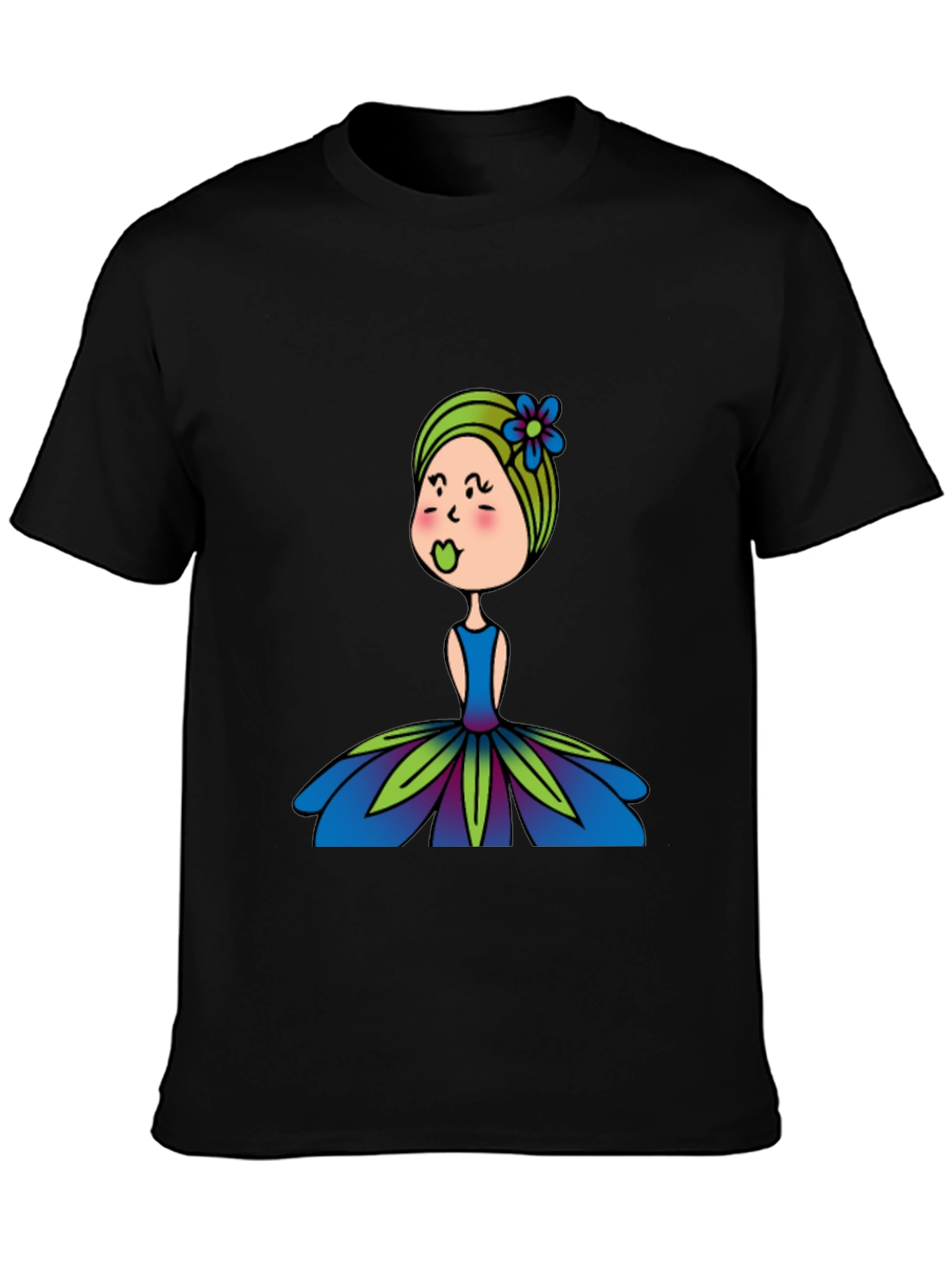 Cute Girl Flower Dress Graphic Black T-Shirt