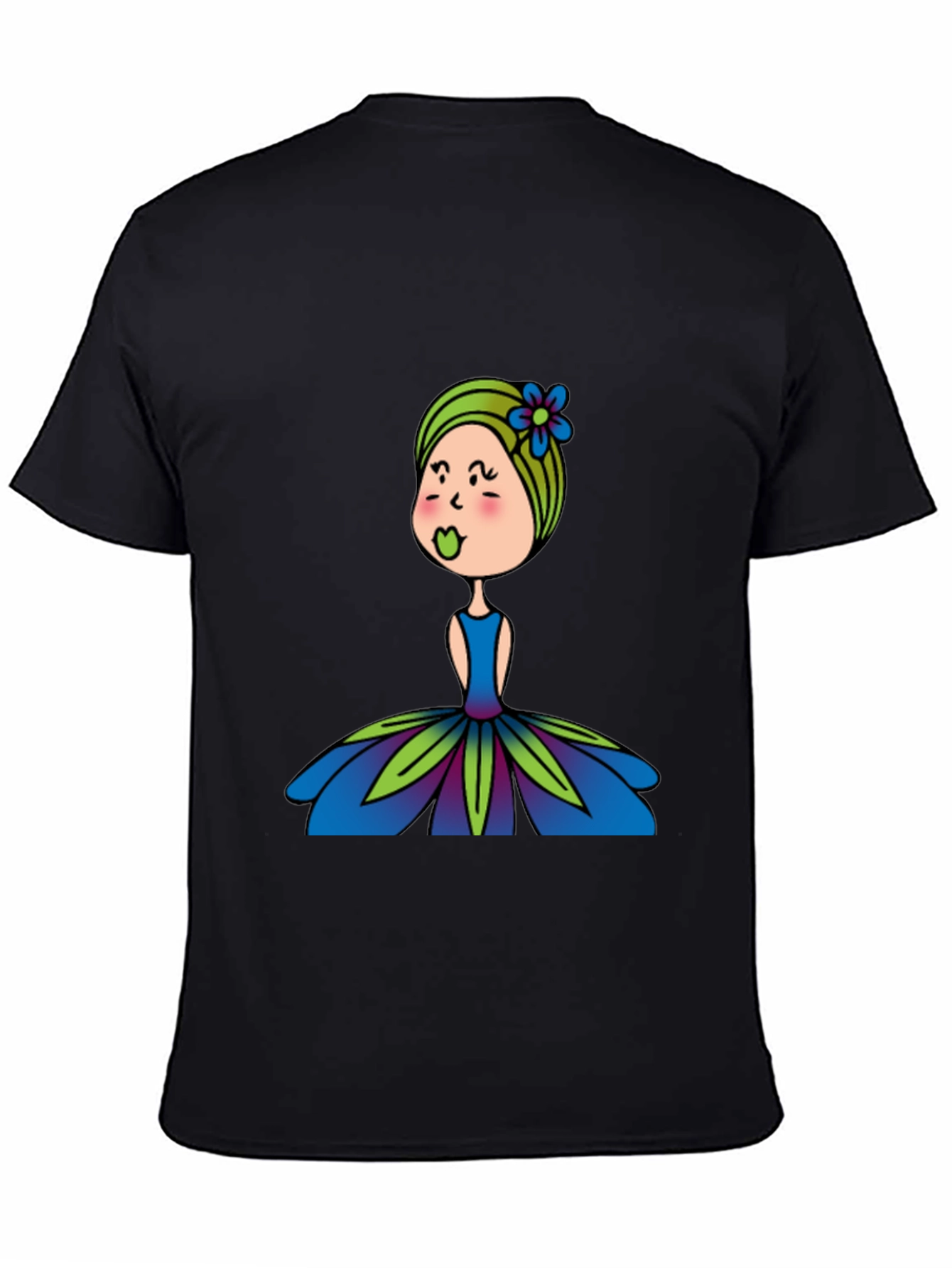 Cute Girl Flower Dress Graphic Black T-Shirt