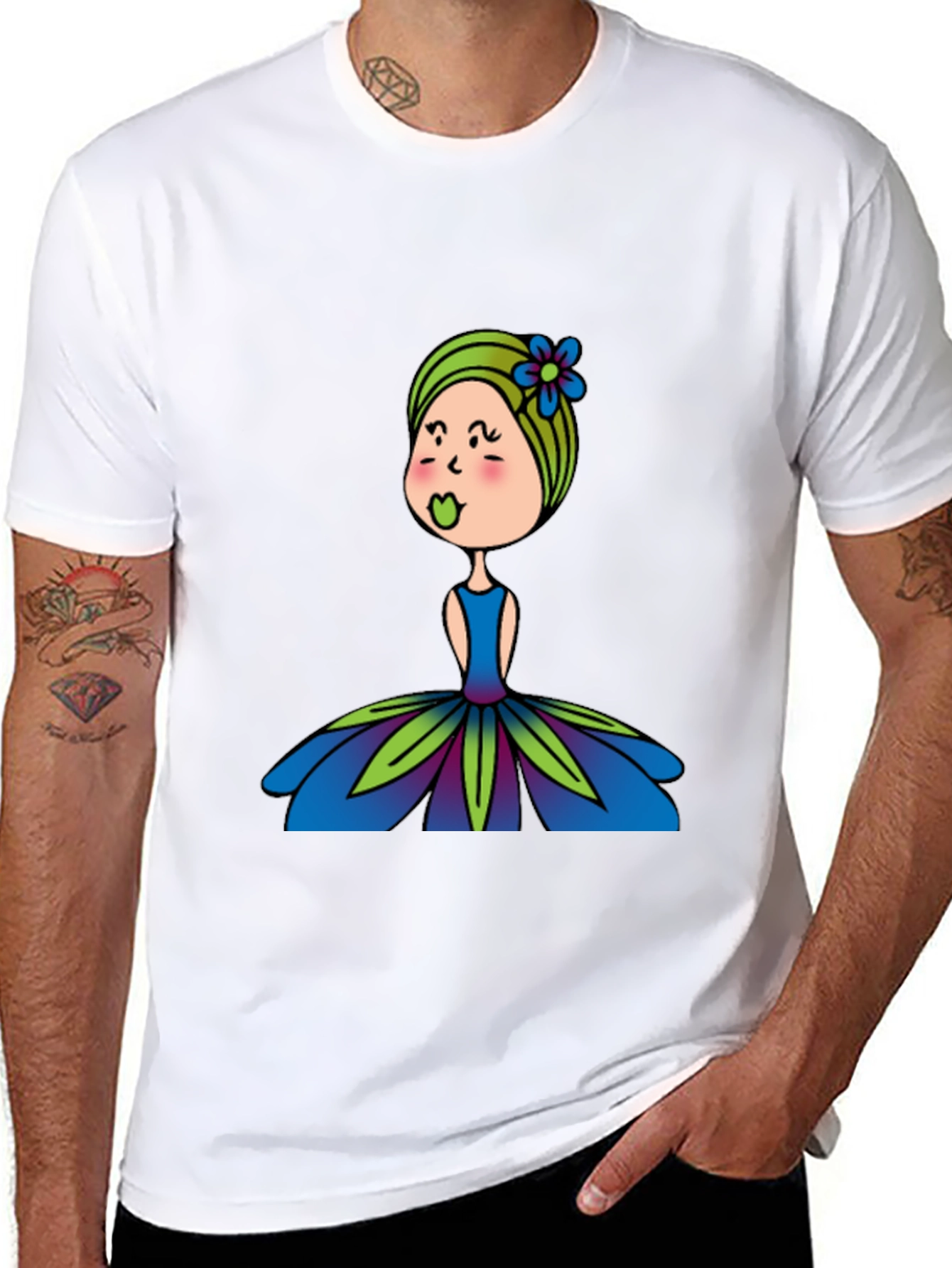 Cute Girl Flower Dress Graphic Black T-Shirt