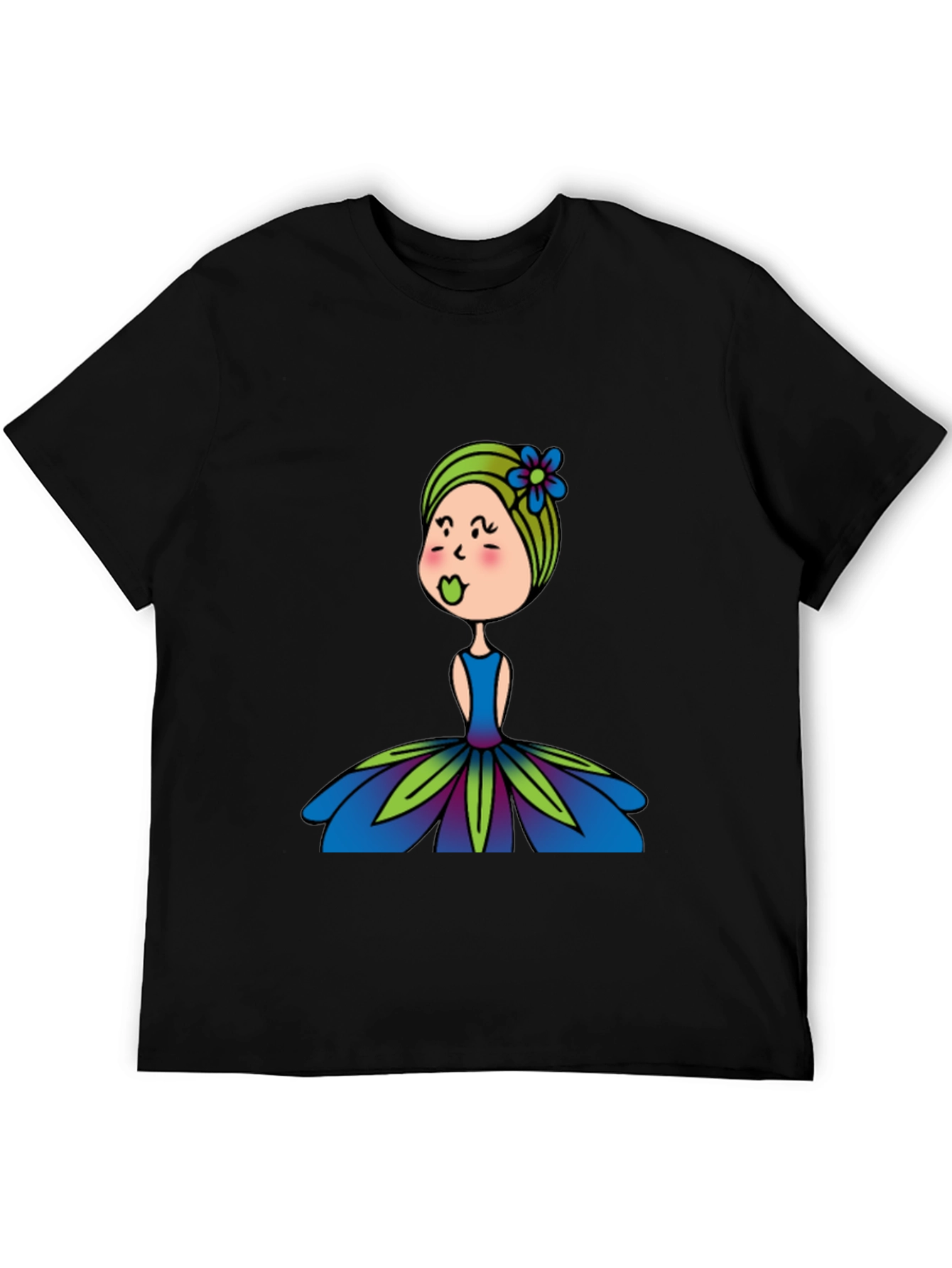 Cute Girl Flower Dress Graphic Black T-Shirt