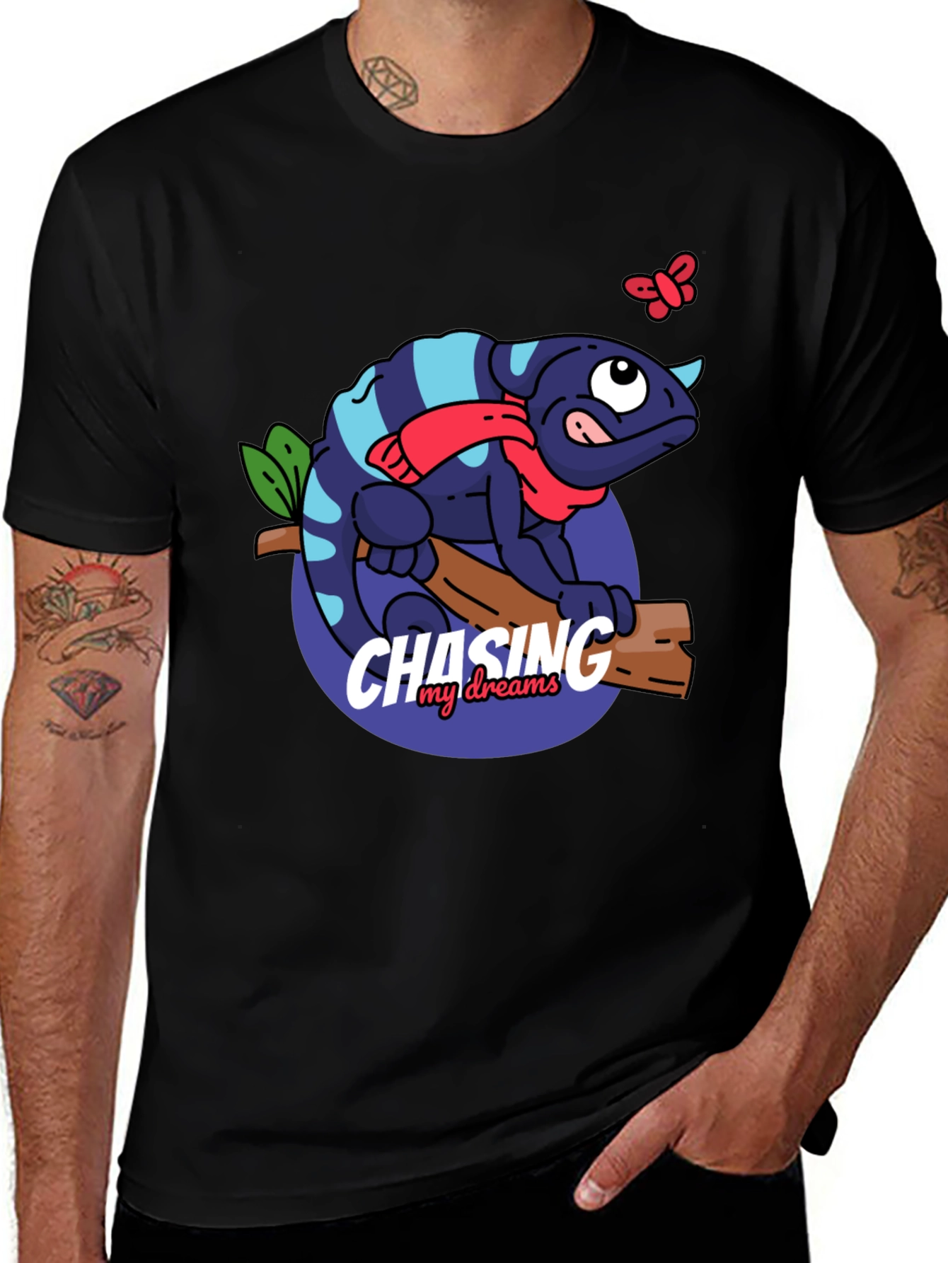 Chameleon Chasing Dreams Graphic Tee - Black