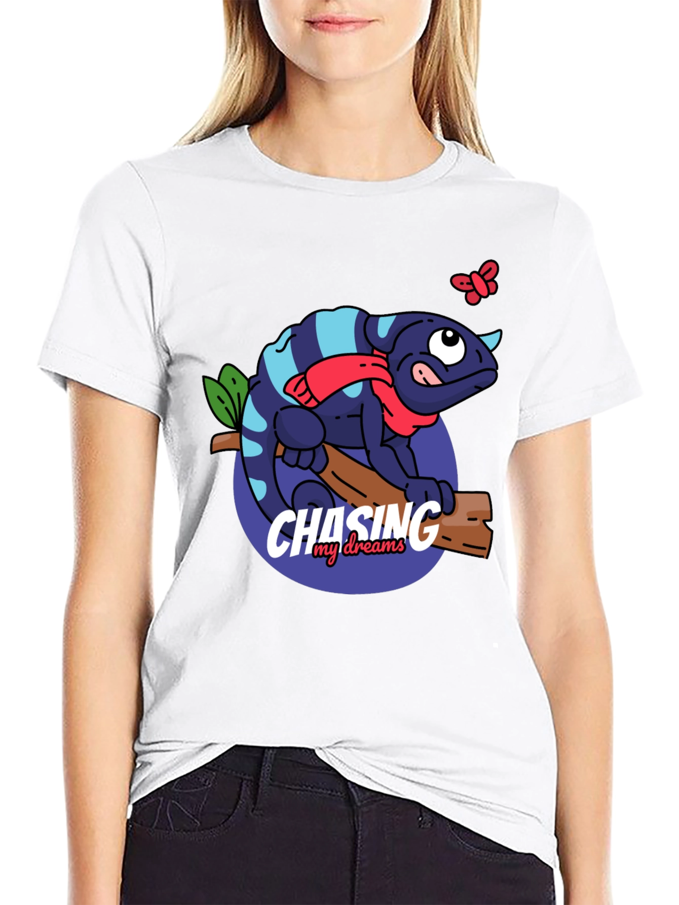 Chameleon Chasing Dreams Graphic Tee - Black