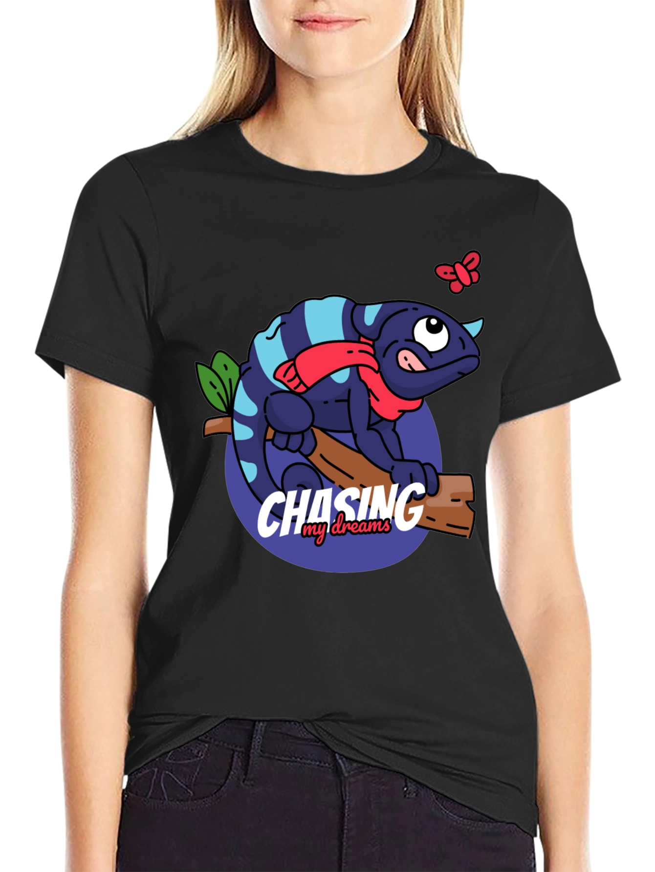 Chameleon Chasing Dreams Graphic Tee - Black