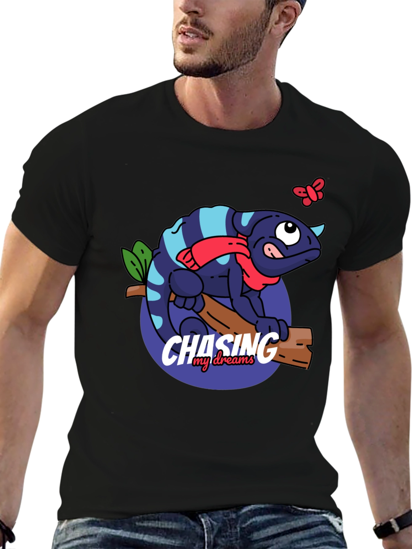Chameleon Chasing Dreams Graphic Tee - Black