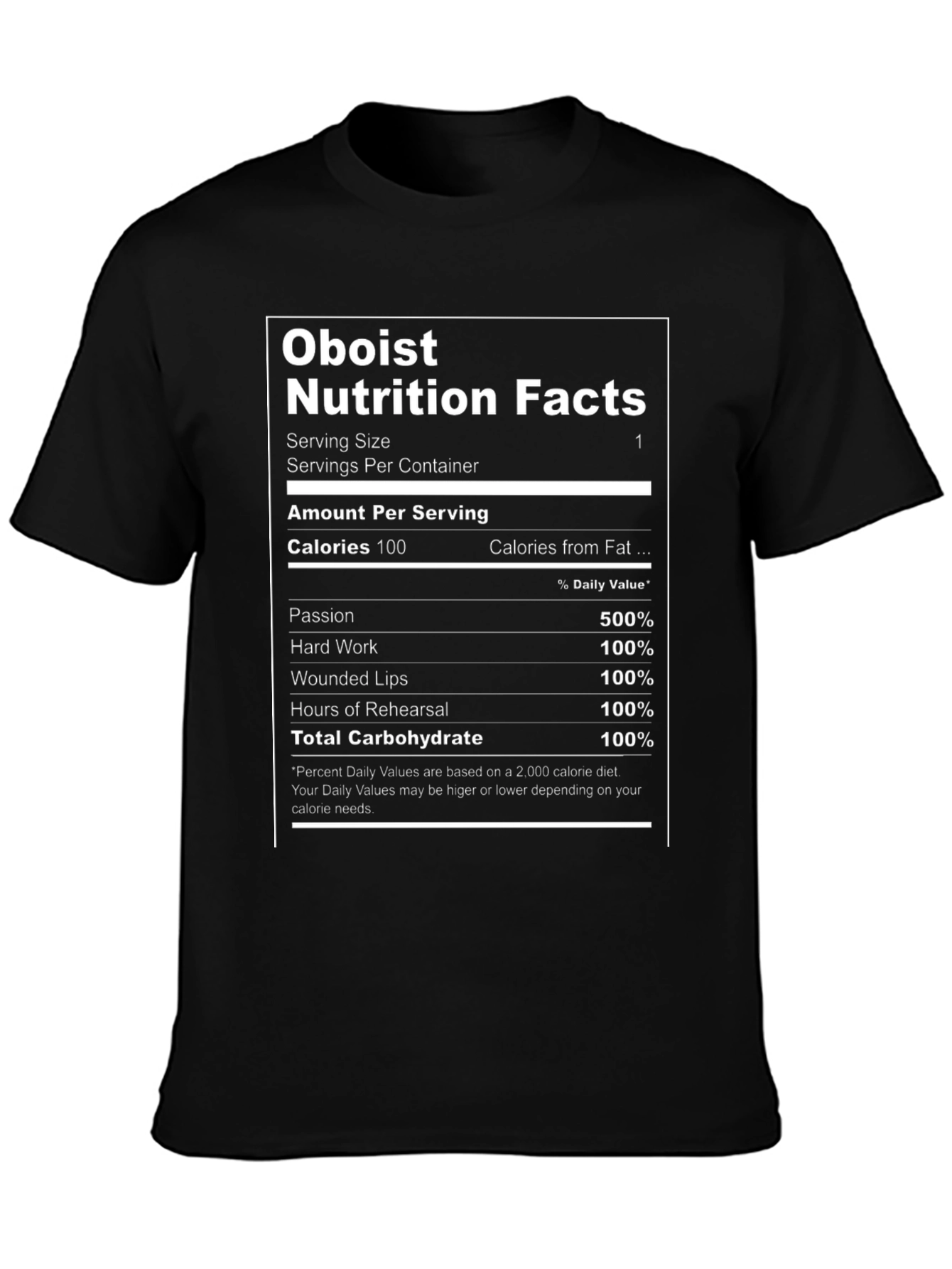 Oboist Nutrition Facts T-Shirt - Funny Musician Tee