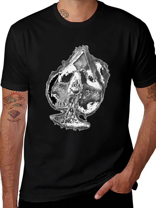 Skull Spade Graphic Print Black T-Shirt