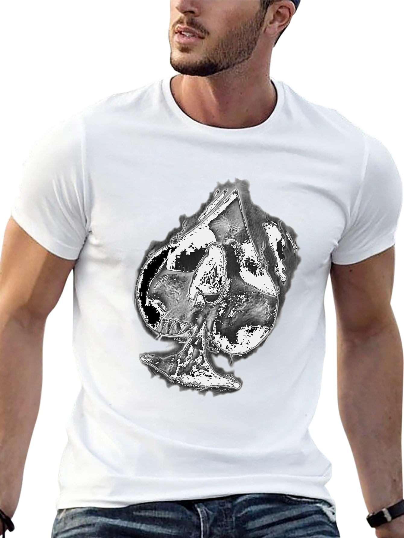 Skull Spade Graphic Print Black T-Shirt