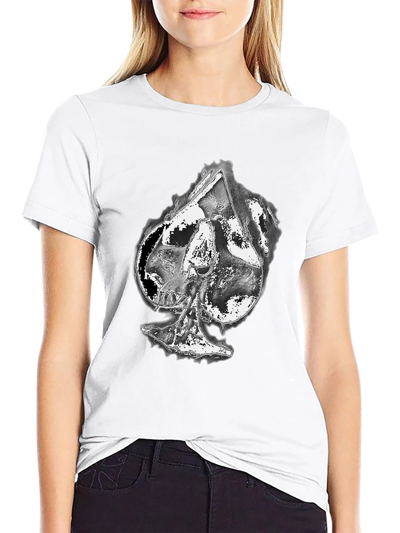 Skull Spade Graphic Print Black T-Shirt