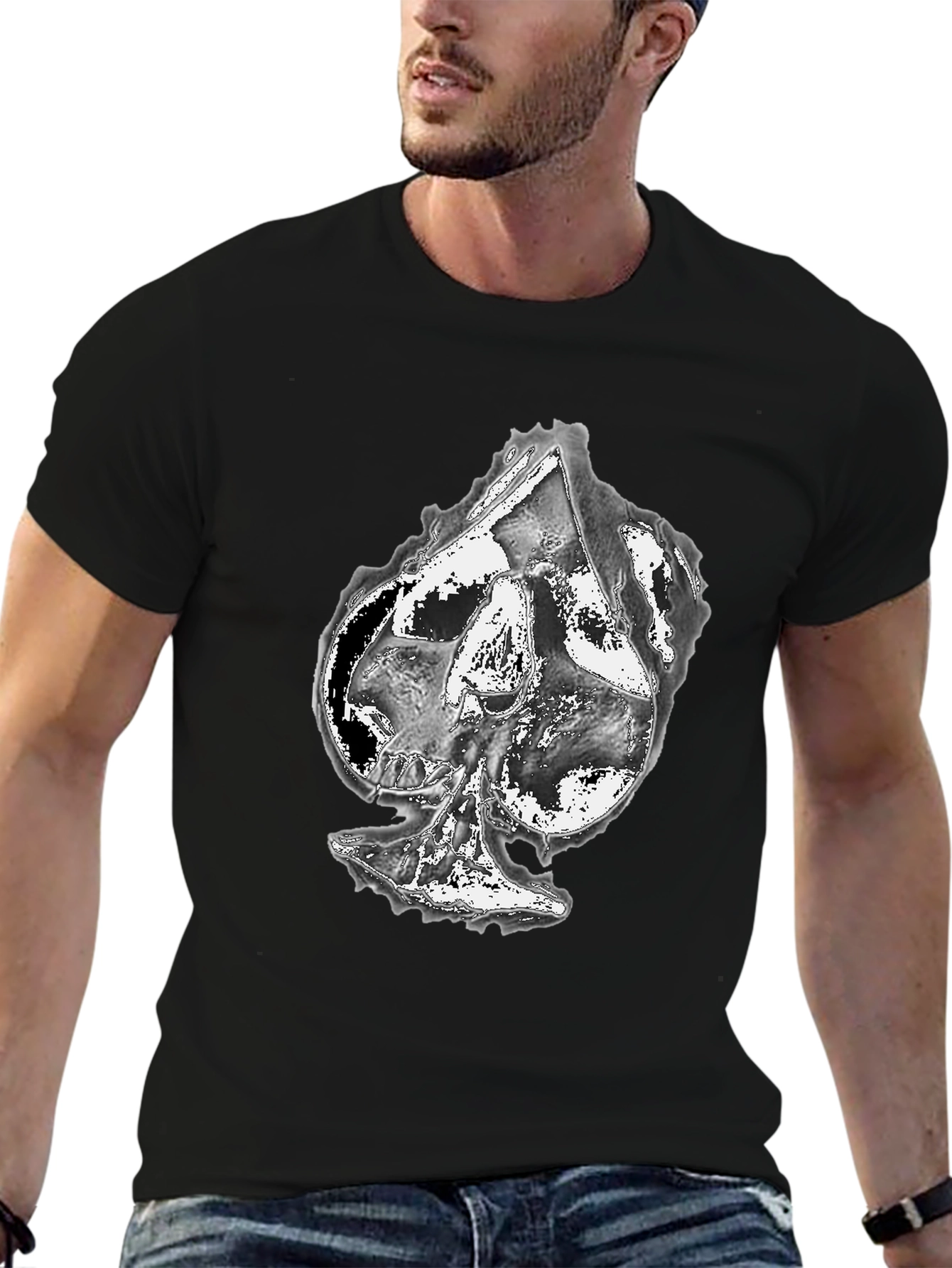 Skull Spade Graphic Print Black T-Shirt