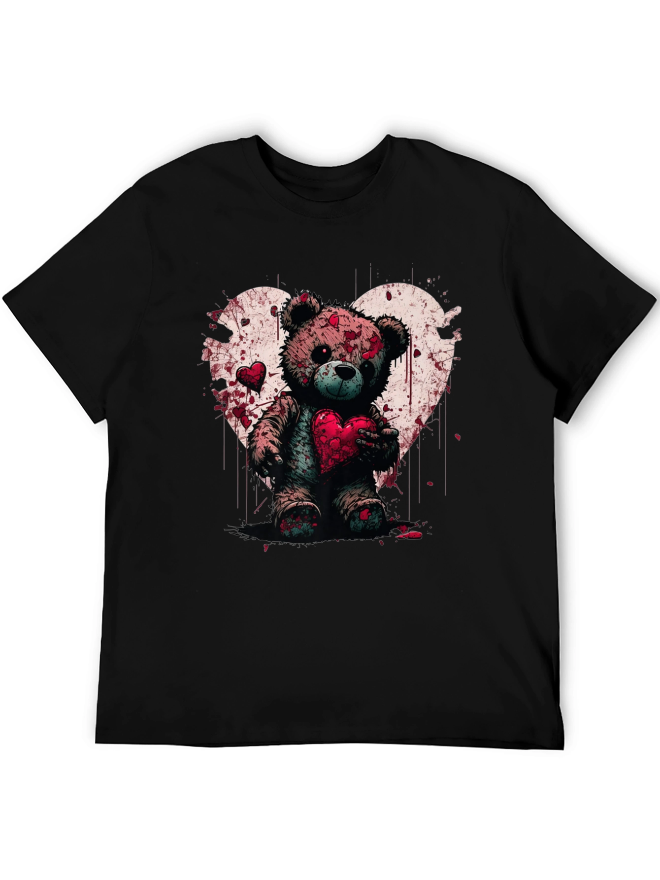 Bloody Valentines Teddy Bear Heart Graphic T-Shirt