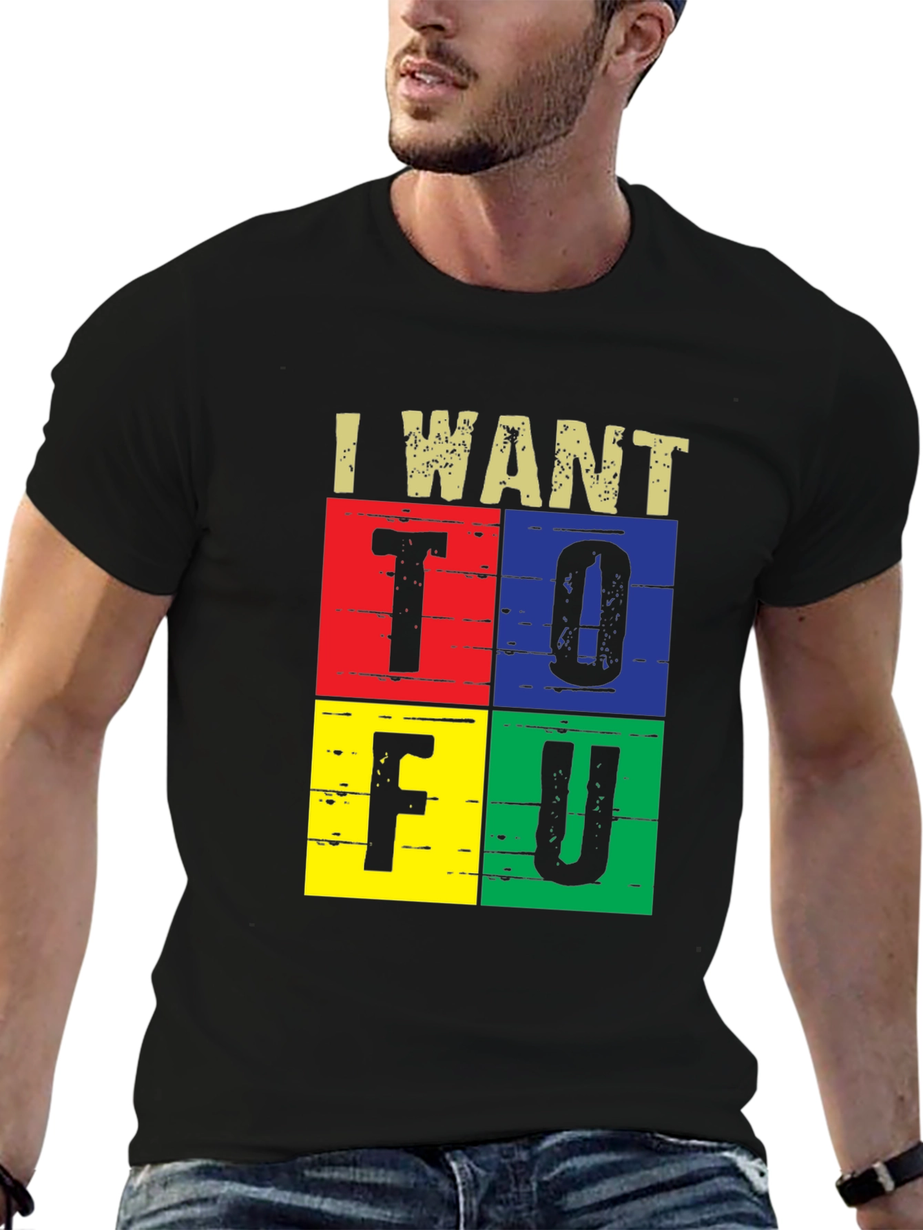 I Want Tofu Mens Black Graphic Tee