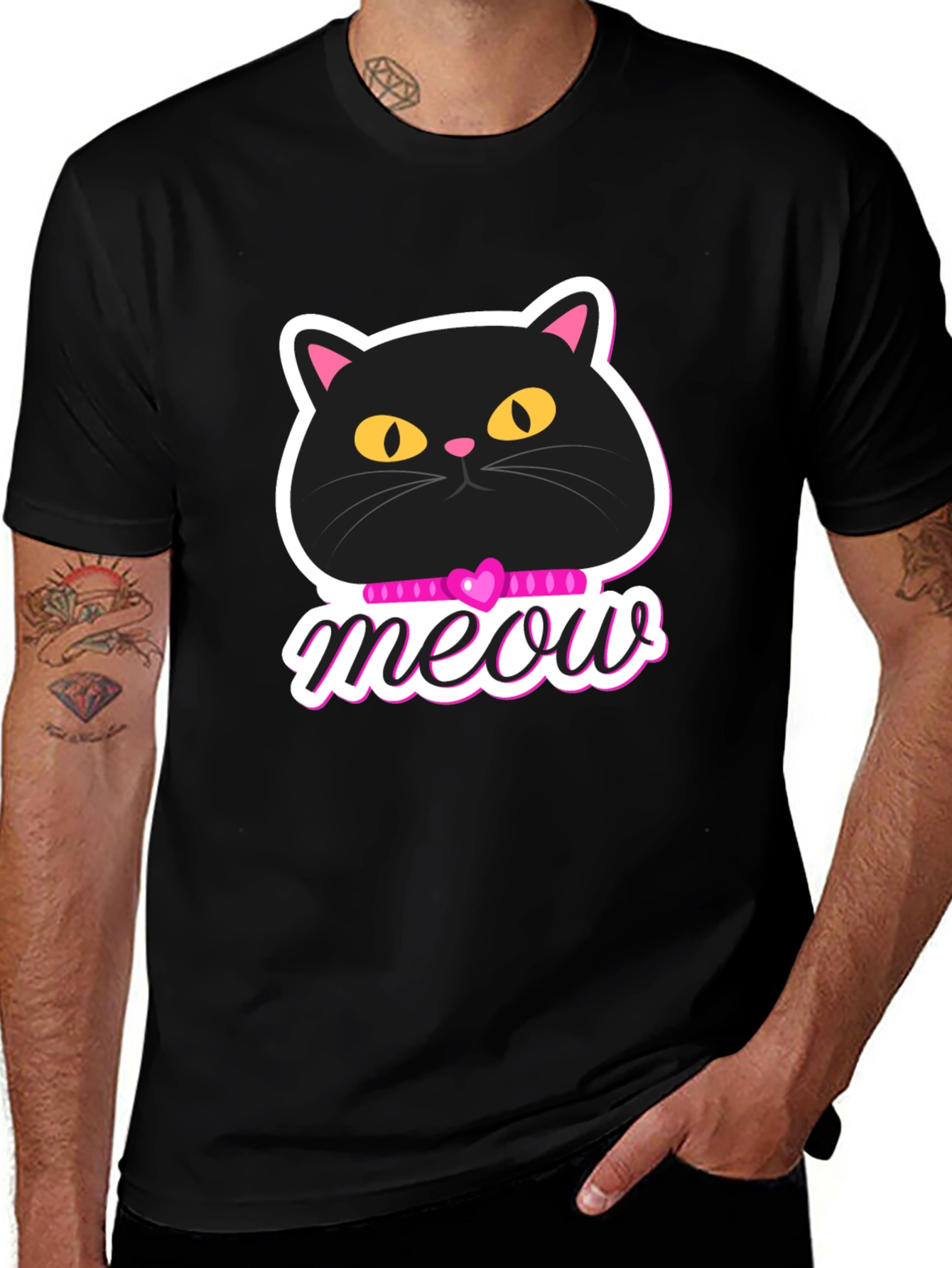 Black Cat Meow Graphic T-Shirt