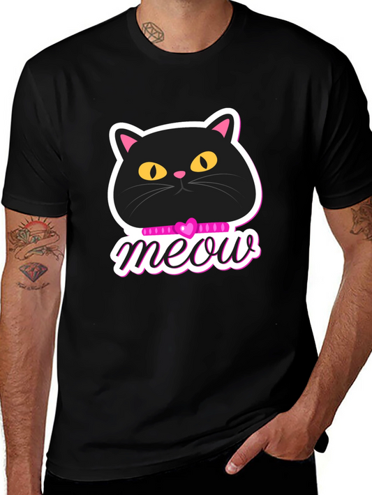 Black Cat Meow Graphic T-Shirt