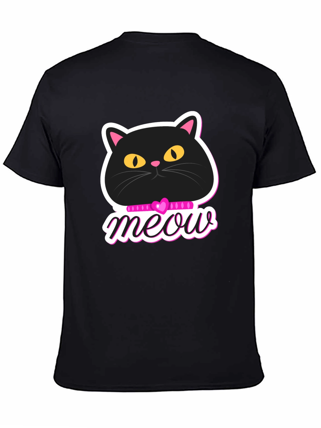 Black Cat Meow Graphic T-Shirt