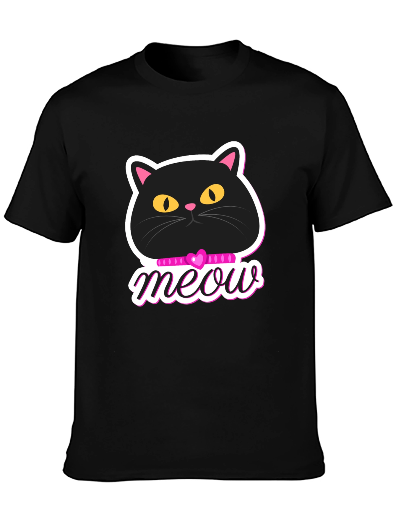 Black Cat Meow Graphic T-Shirt
