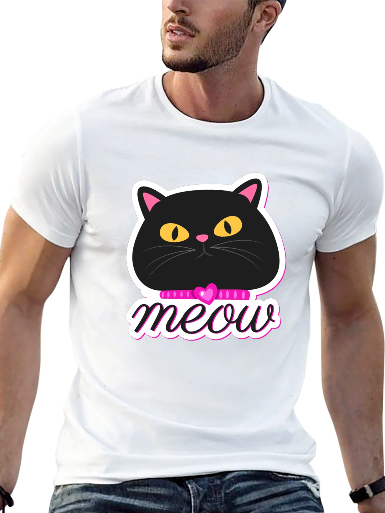 Black Cat Meow Graphic T-Shirt