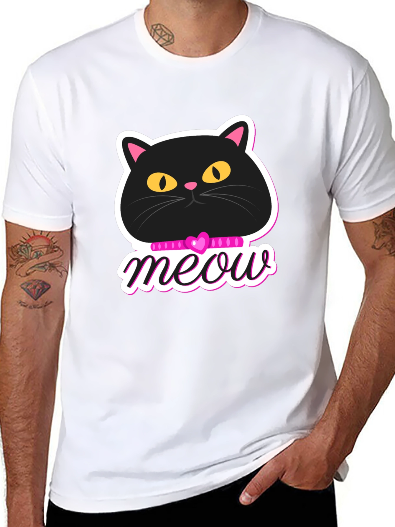 Black Cat Meow Graphic T-Shirt