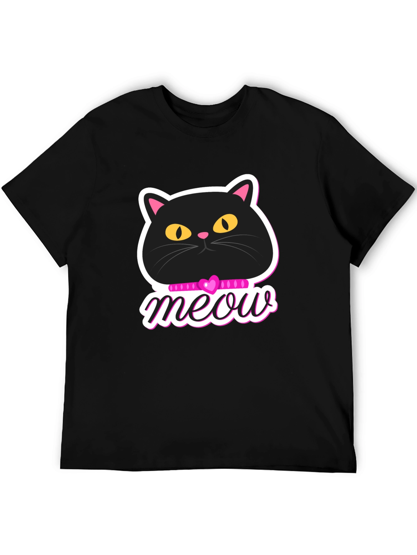 Black Cat Meow Graphic T-Shirt