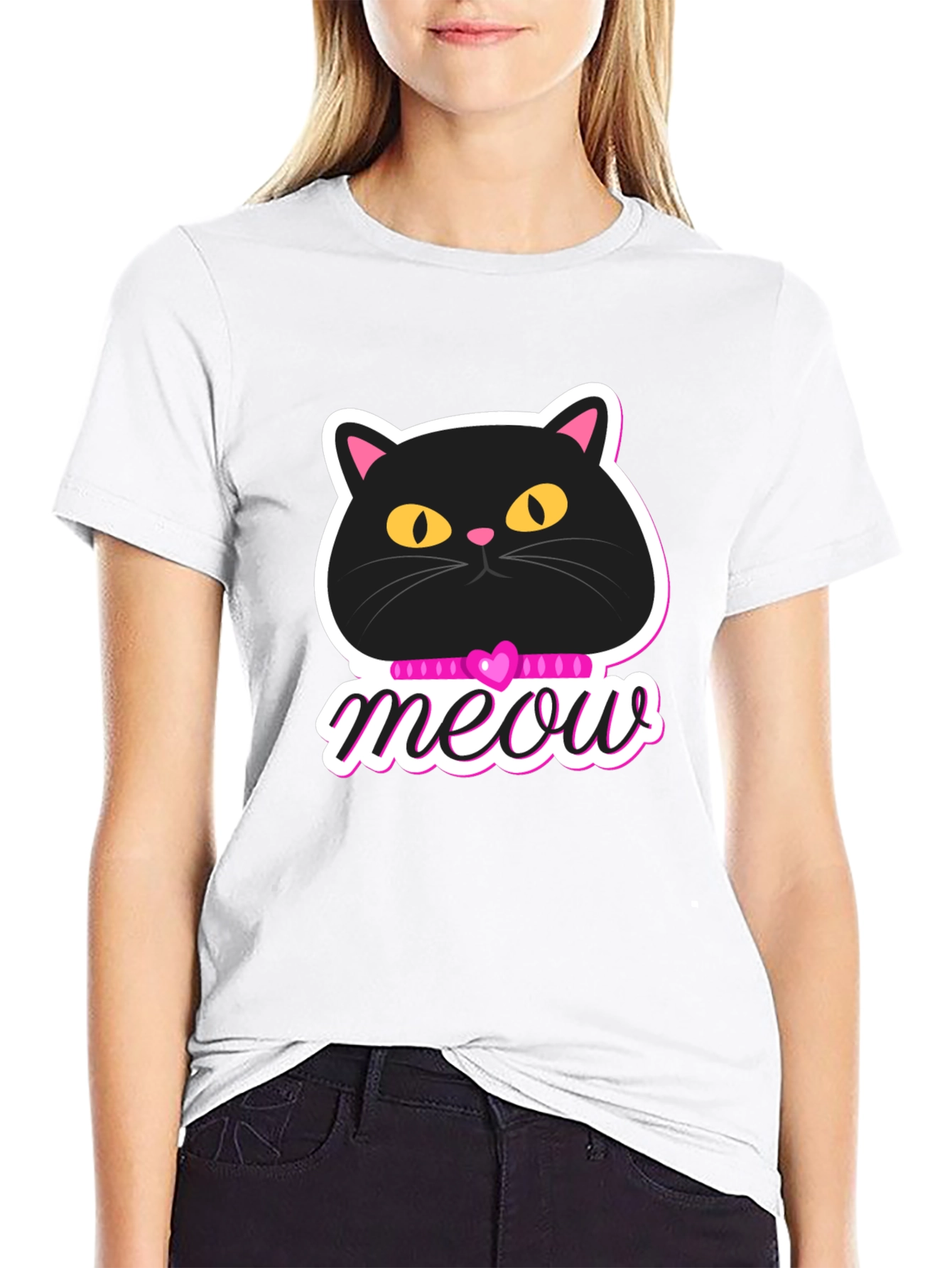 Black Cat Meow Graphic T-Shirt