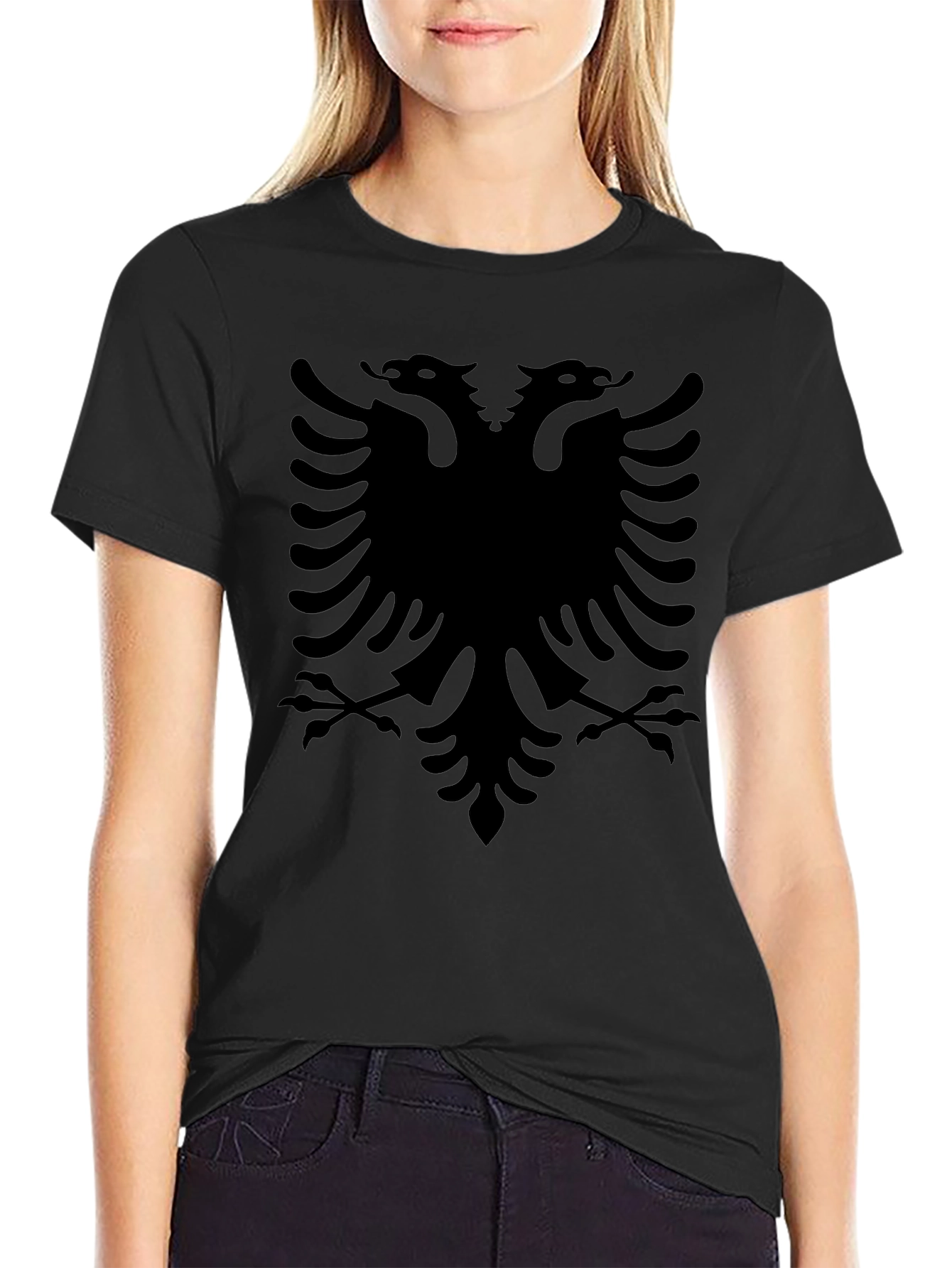 Albanian Eagle Graphic T-Shirt - Bold Black Design