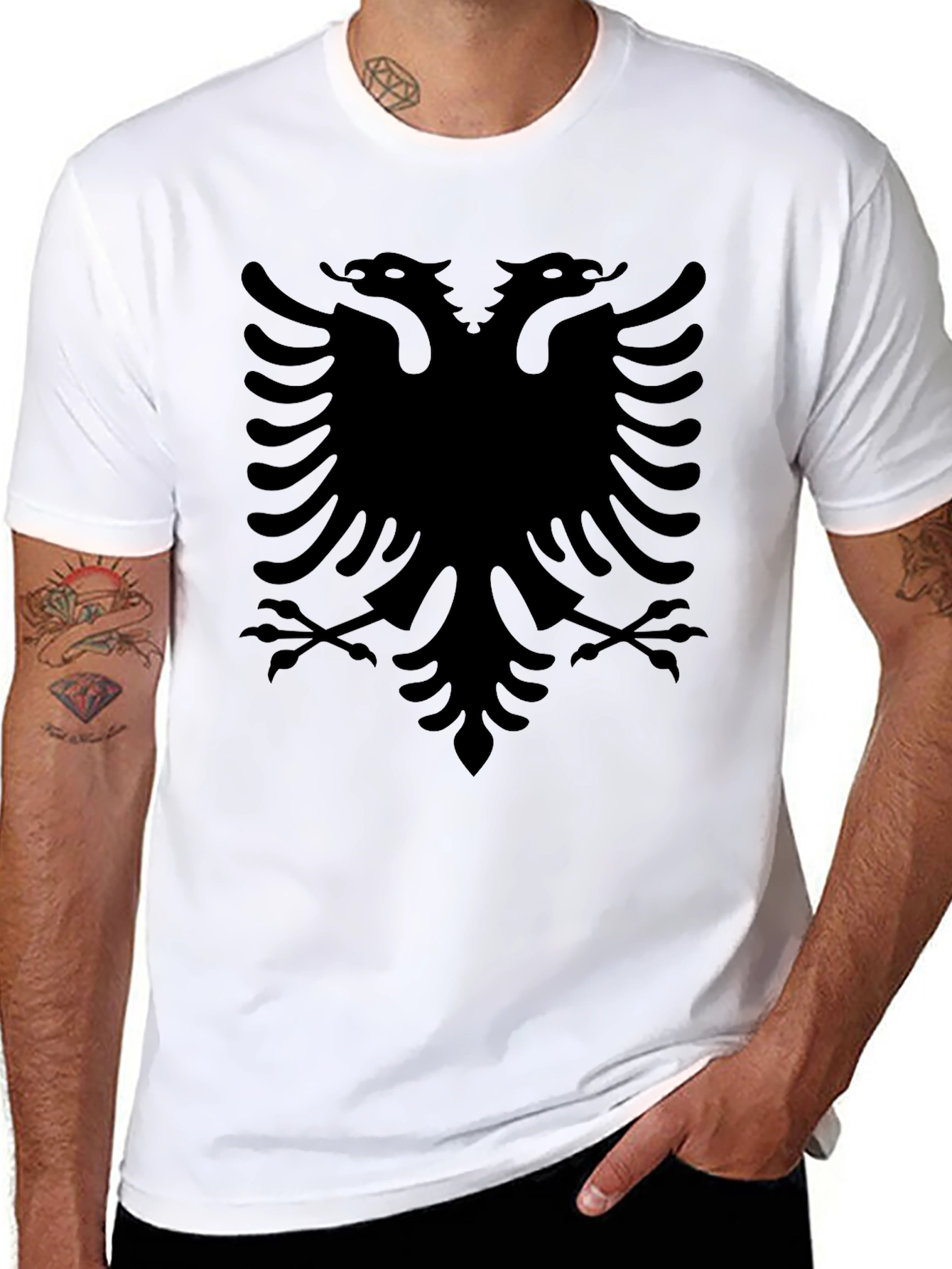 Albanian Eagle Graphic T-Shirt - Bold Black Design