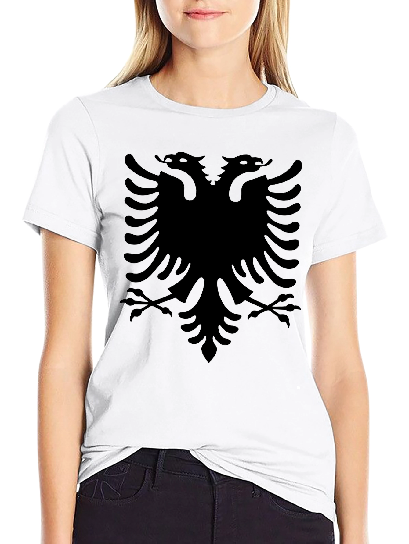 Albanian Eagle Graphic T-Shirt - Bold Black Design