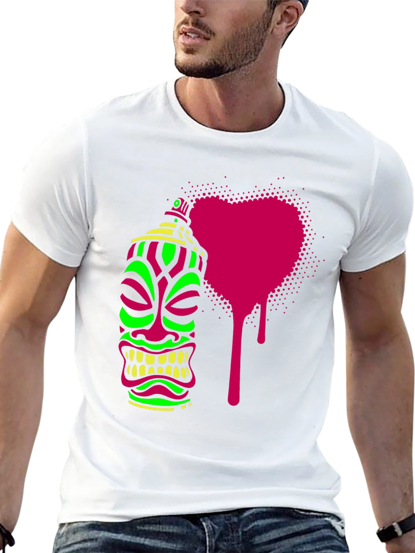 Neon Tiki Spray Paint Heart Mens Black T-Shirt