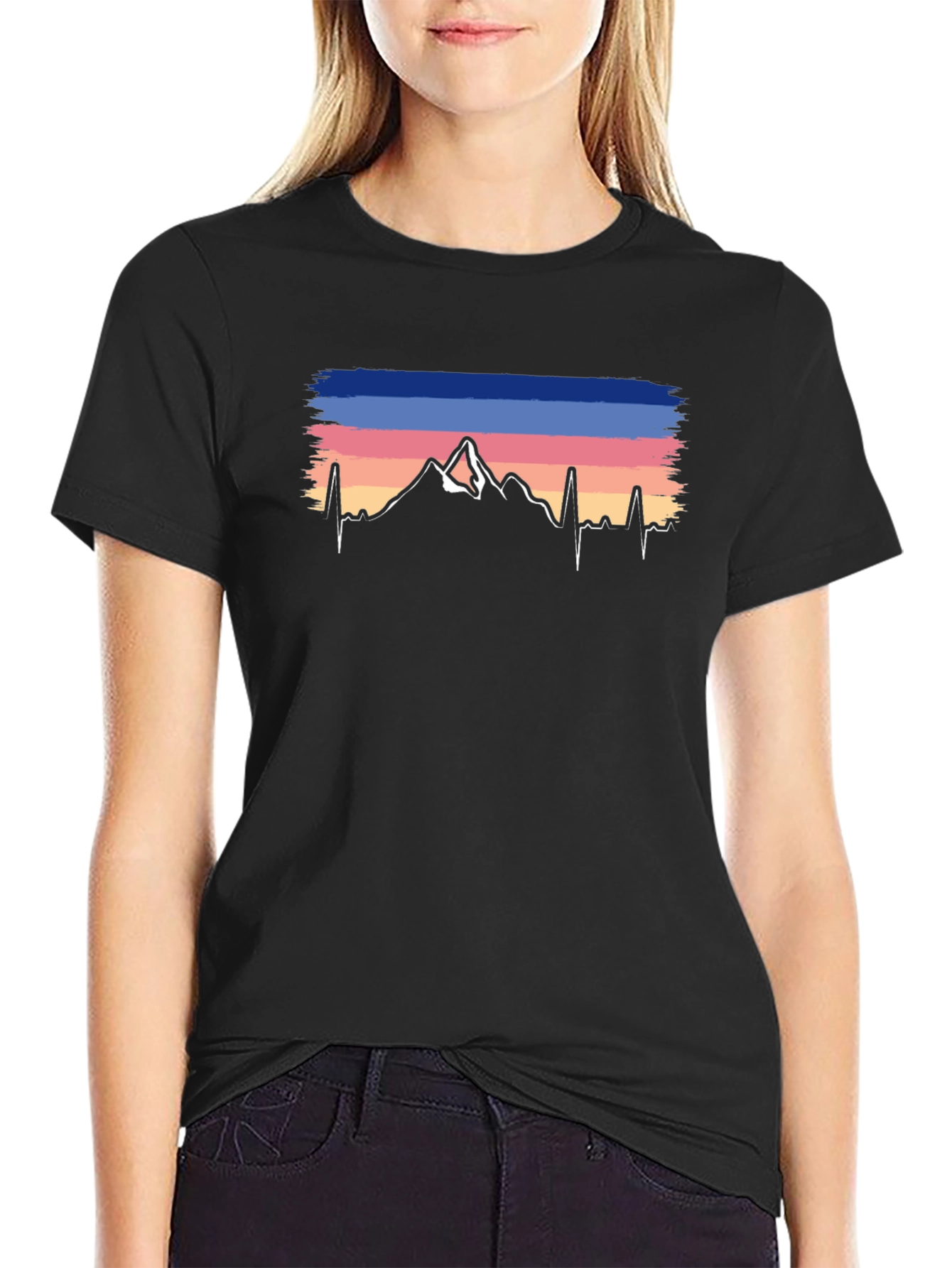Mountain Peak Heartbeat Graphic Tee - Black