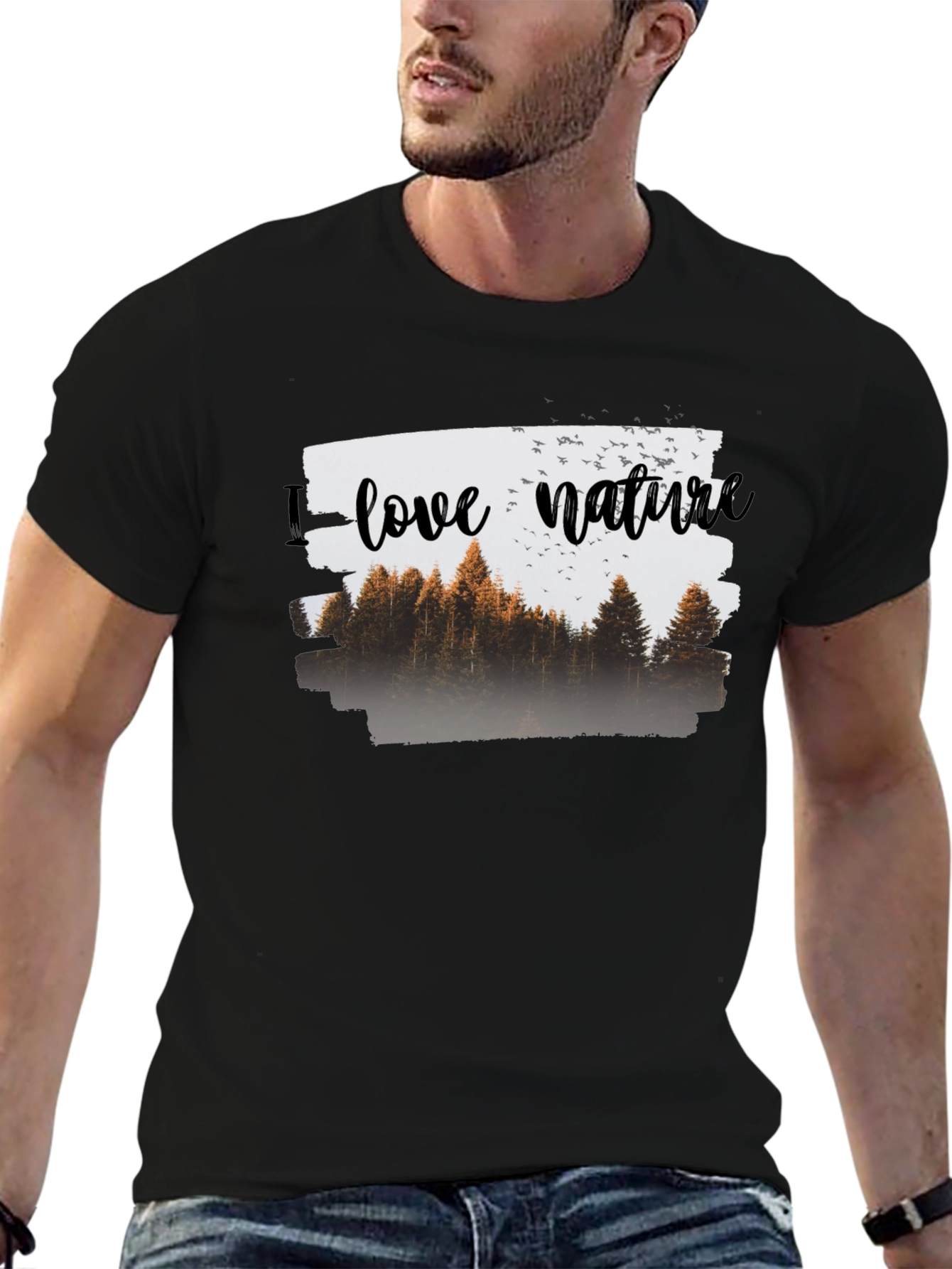 I Love Nature Graphic T-Shirt - Black Cotton Tee