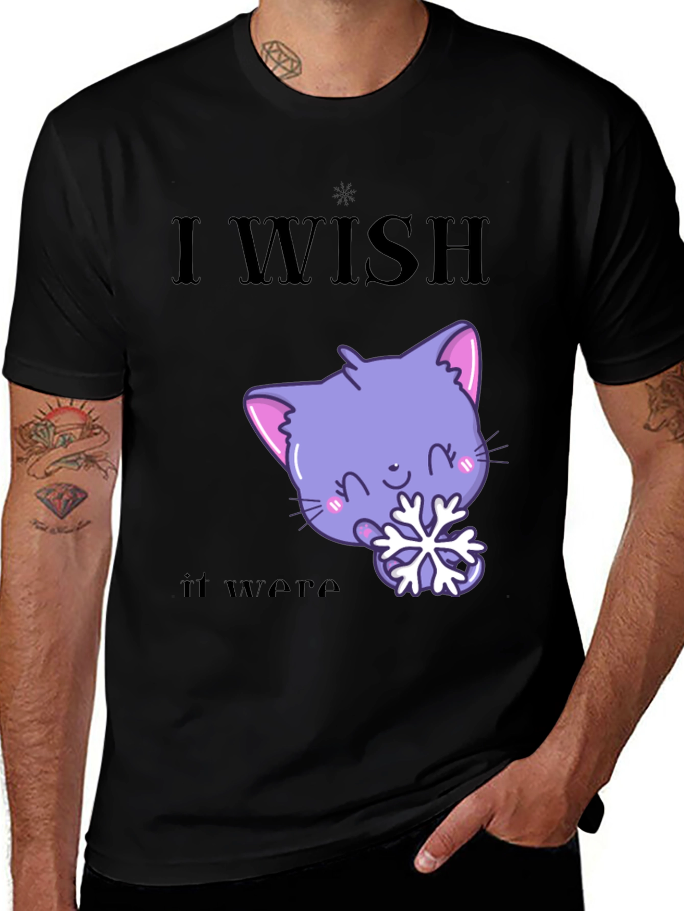 Cute Kawaii Cat Snowflake Graphic T-Shirt