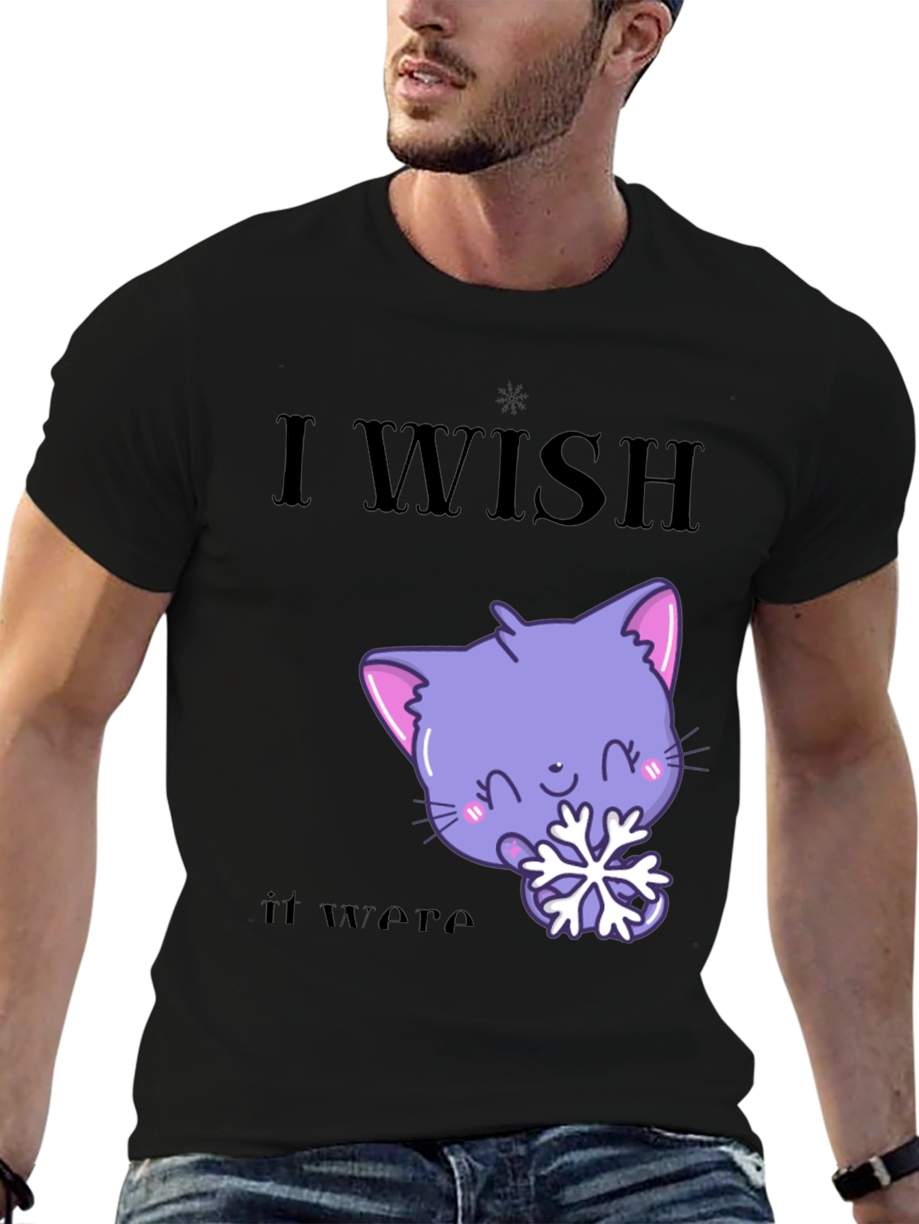 Cute Kawaii Cat Snowflake Graphic T-Shirt
