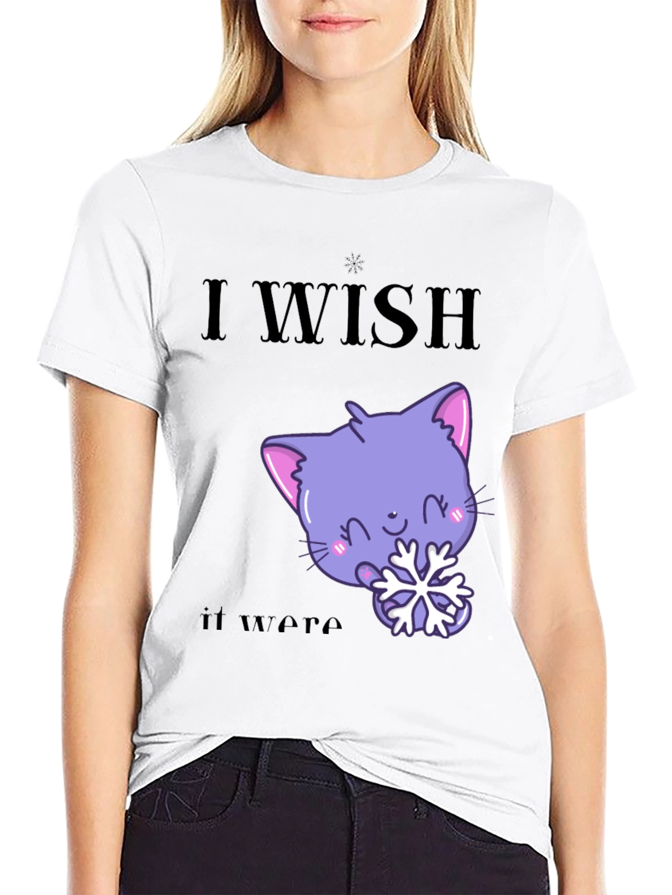 Cute Kawaii Cat Snowflake Graphic T-Shirt