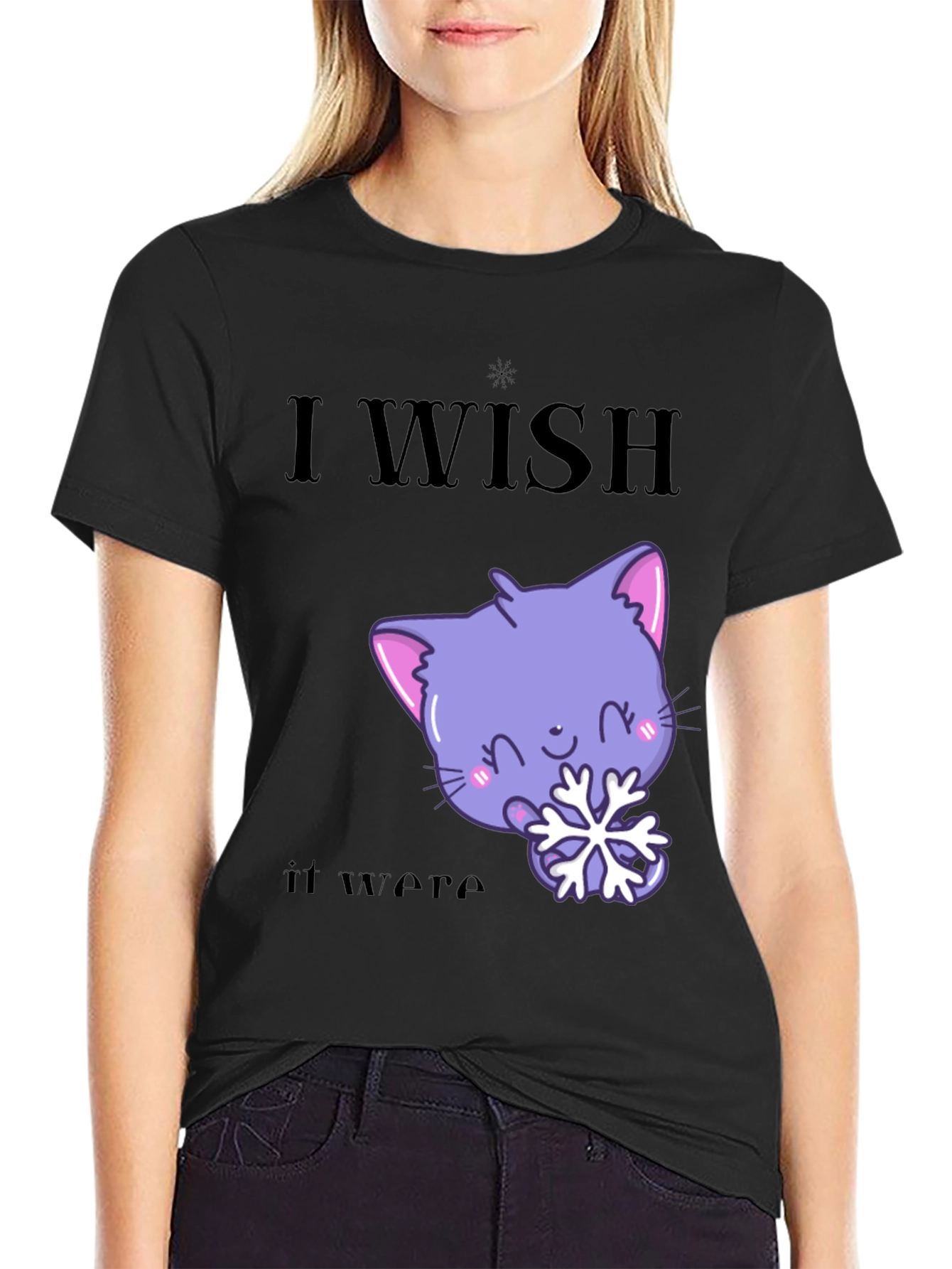 Cute Kawaii Cat Snowflake Graphic T-Shirt