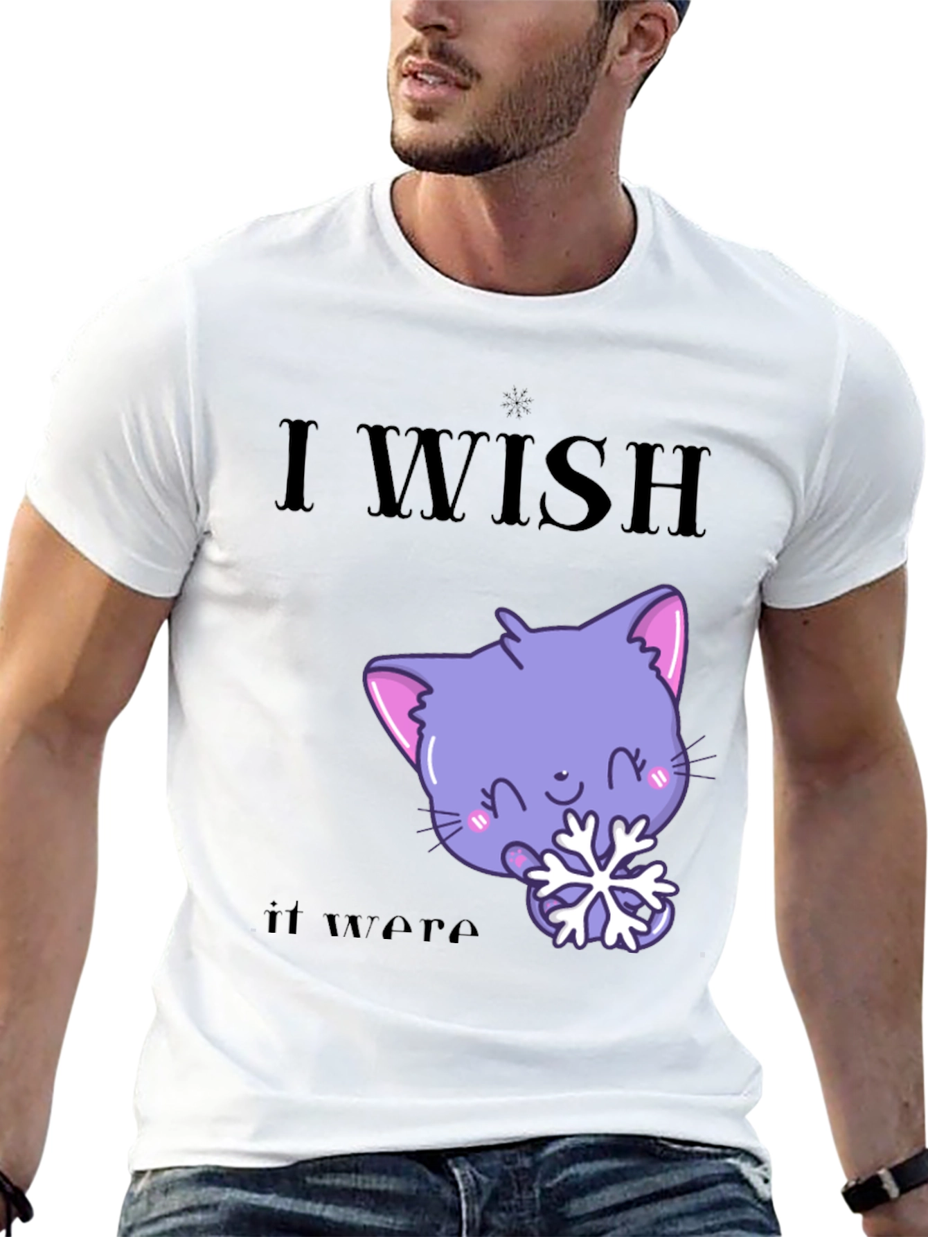 Cute Kawaii Cat Snowflake Graphic T-Shirt