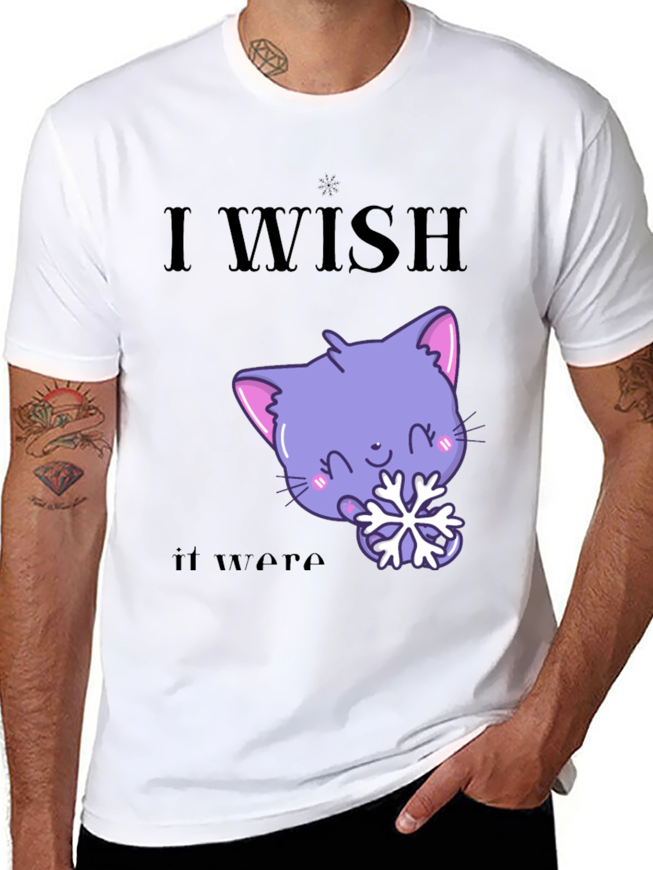 Cute Kawaii Cat Snowflake Graphic T-Shirt