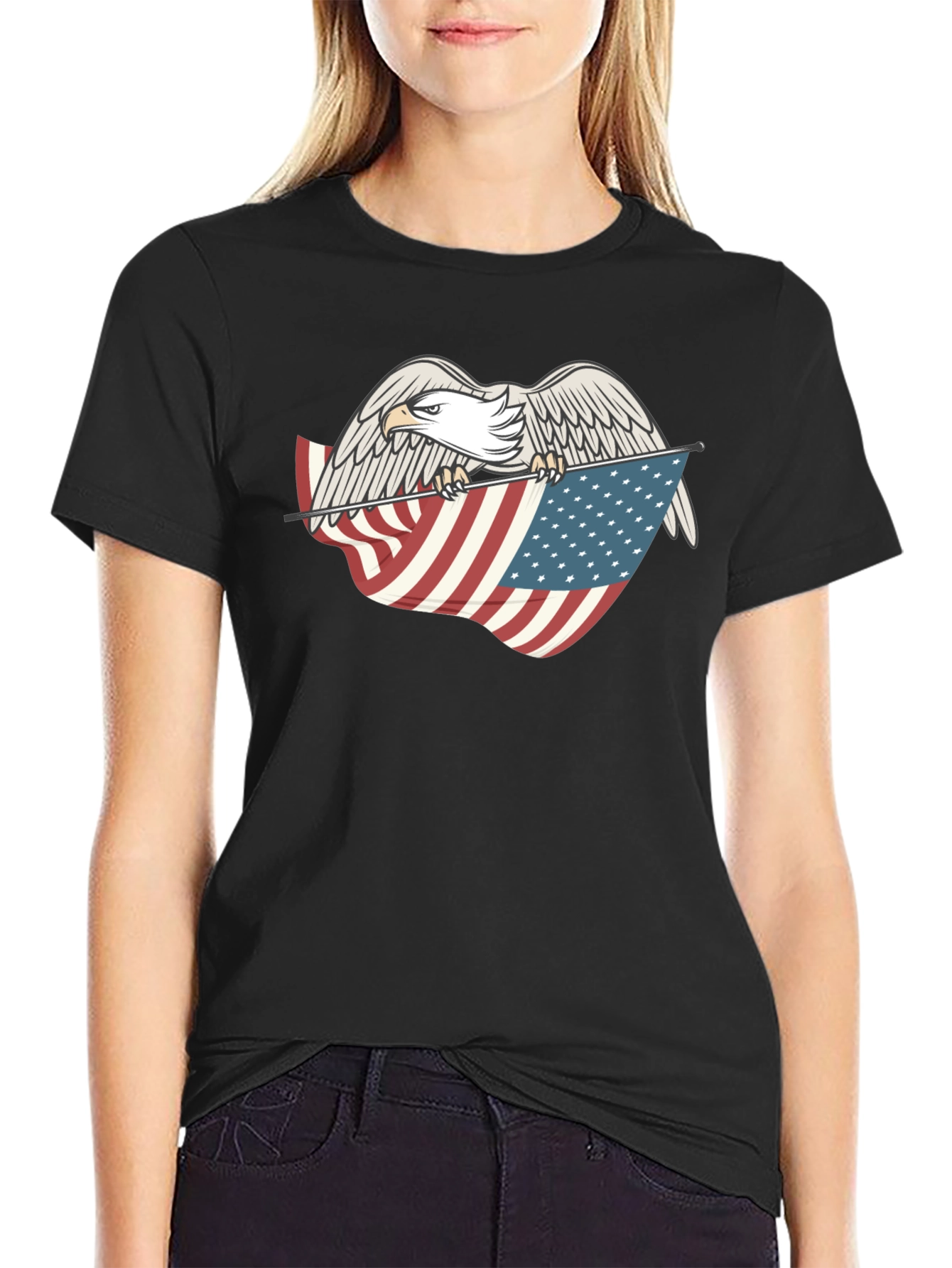 Eagle Holding American Flag Graphic T-Shirt