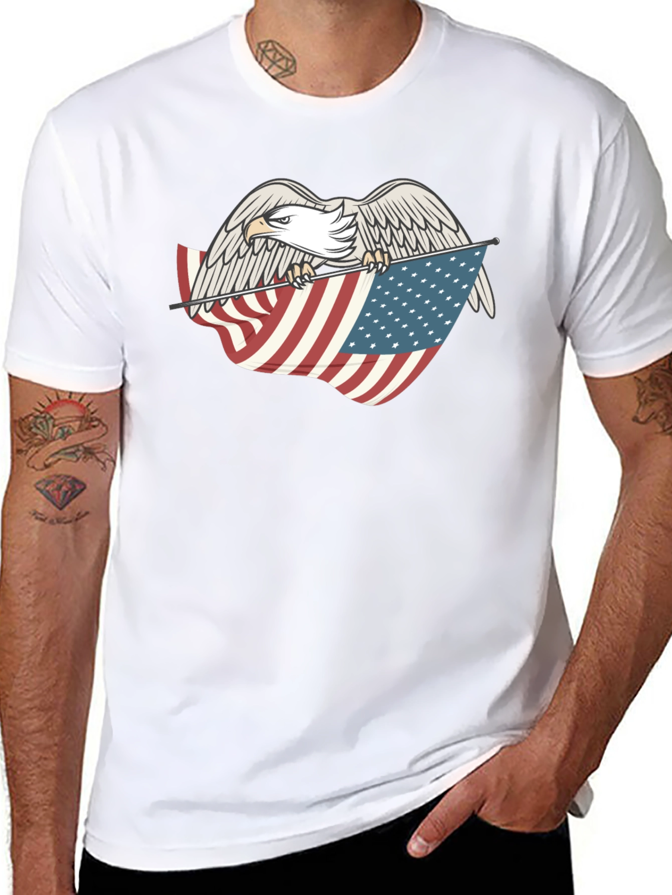 Eagle Holding American Flag Graphic T-Shirt