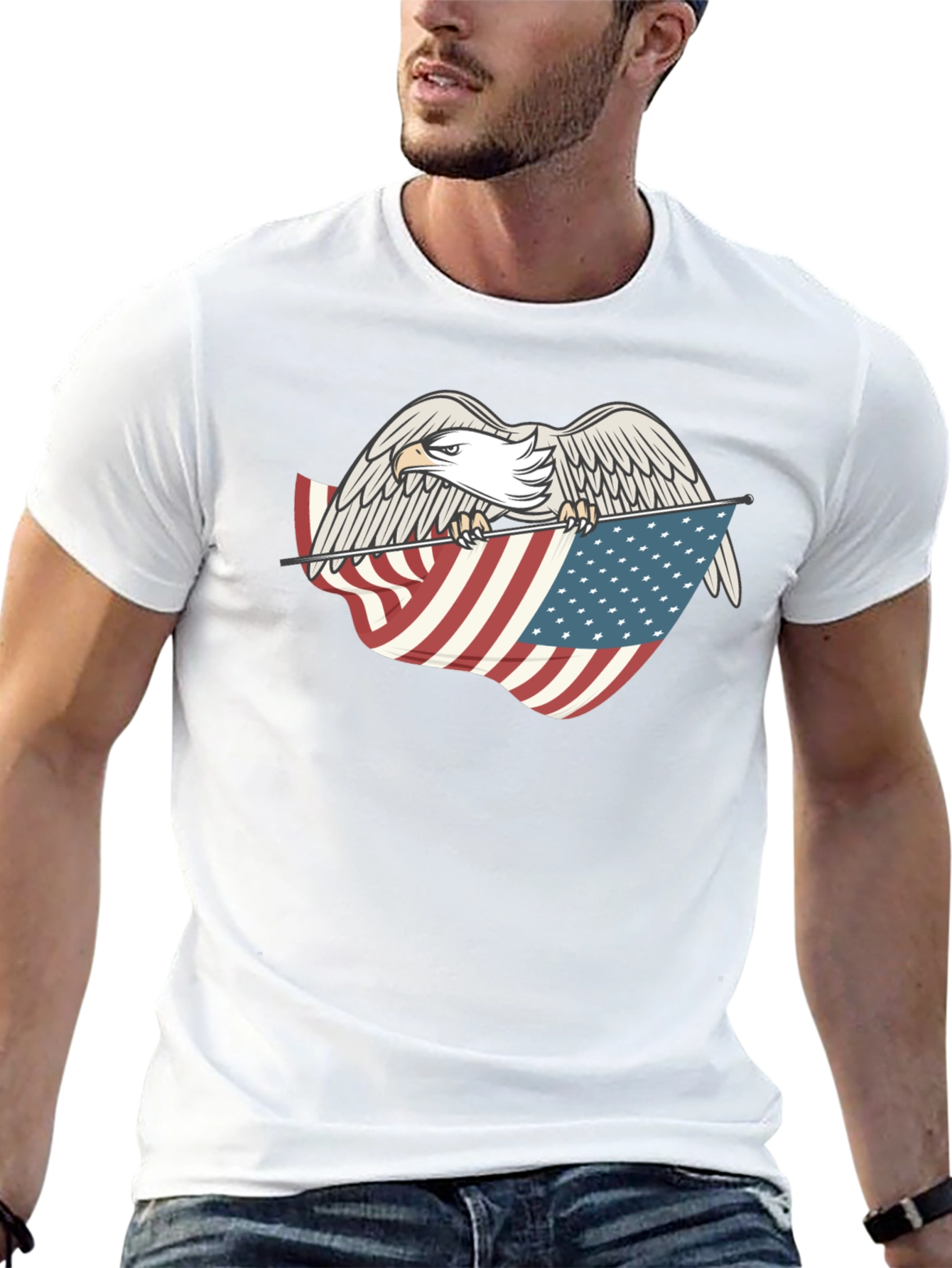 Eagle Holding American Flag Graphic T-Shirt