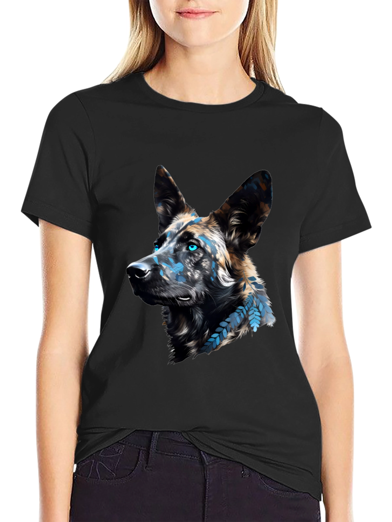 Dog Graphic Print Black T-Shirt