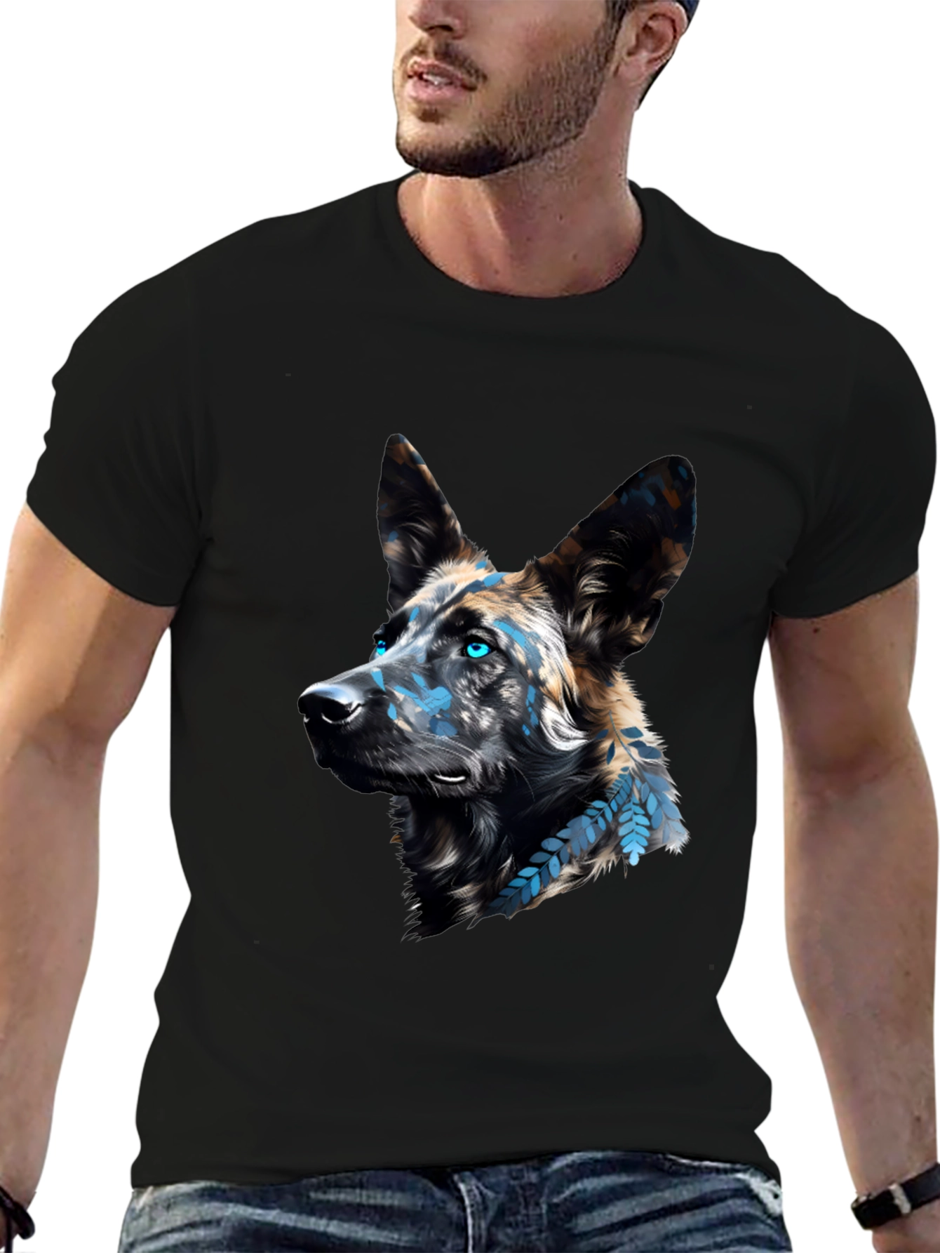 Dog Graphic Print Black T-Shirt
