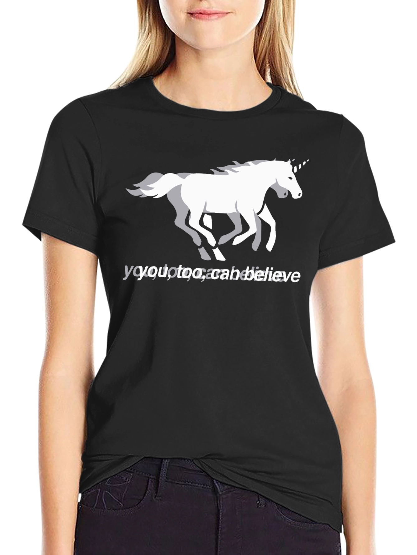 Unicorn Believe Graphic Tee - Black