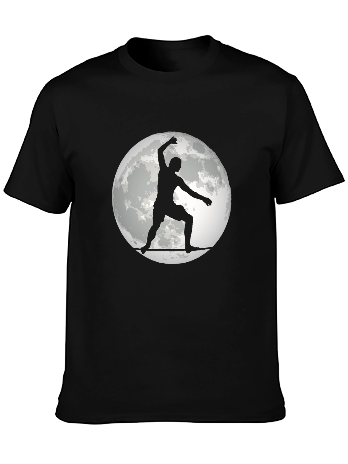 Surfer on the Moon Graphic Black T-Shirt