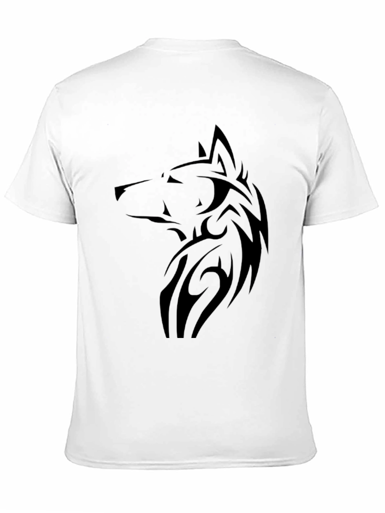 Mens Black Wolf Graphic Tee - Tribal Design