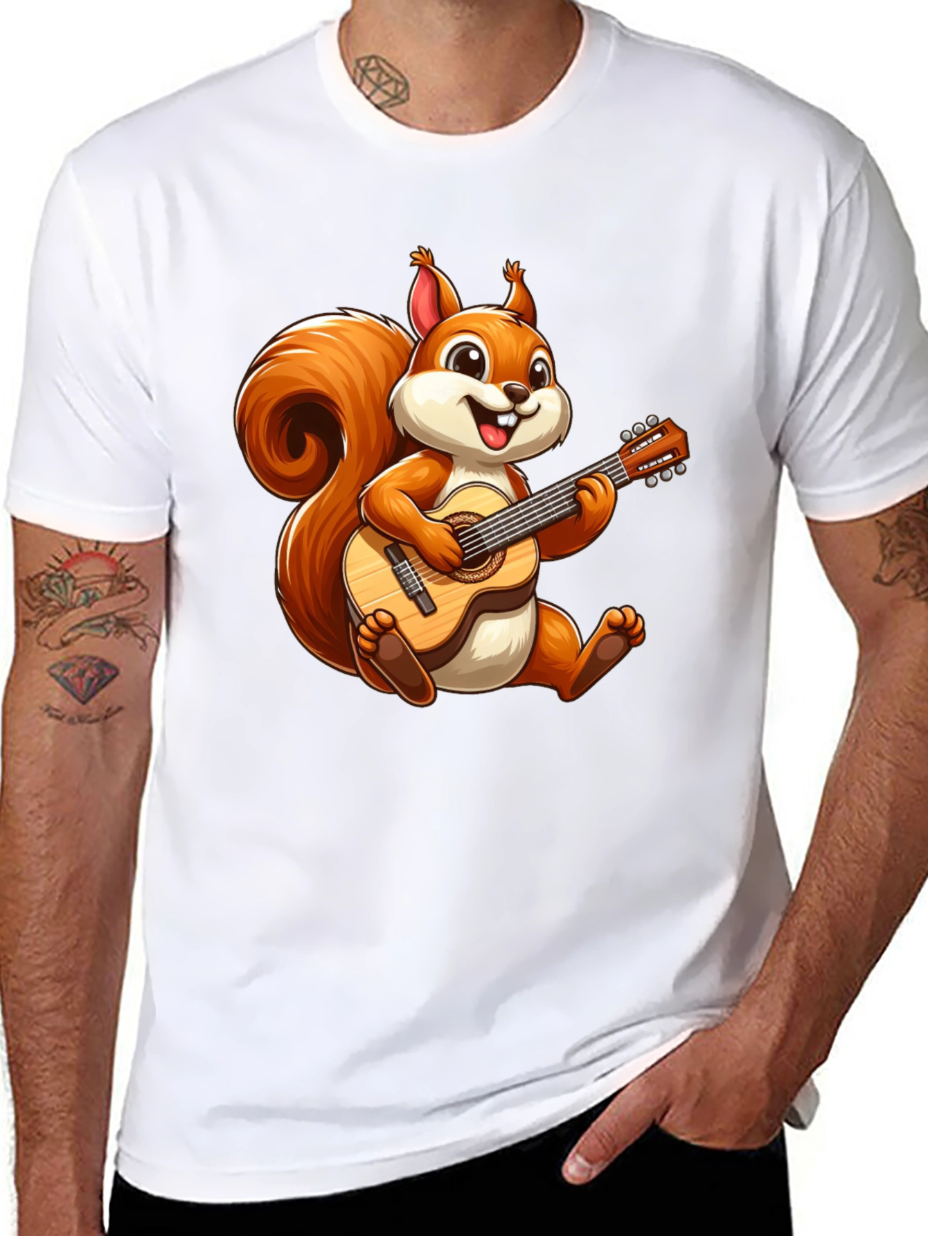 Squirrel Playing Guitar T-Shirt - Cute Cartoon Tee