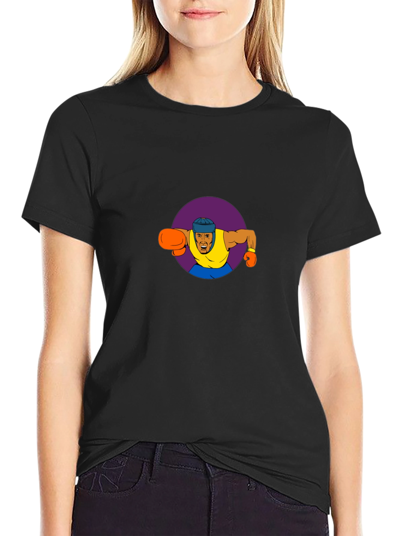 Cartoon Boxer Graphic Black T-Shirt