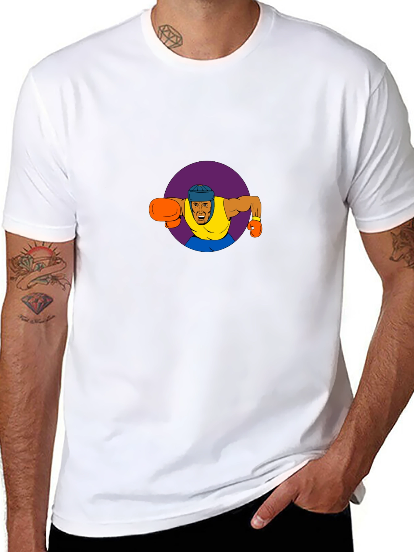 Cartoon Boxer Graphic Black T-Shirt