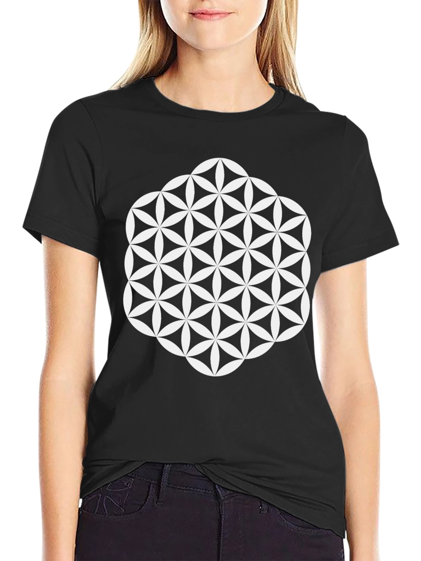 Geometric Flower of Life T-Shirt - Black